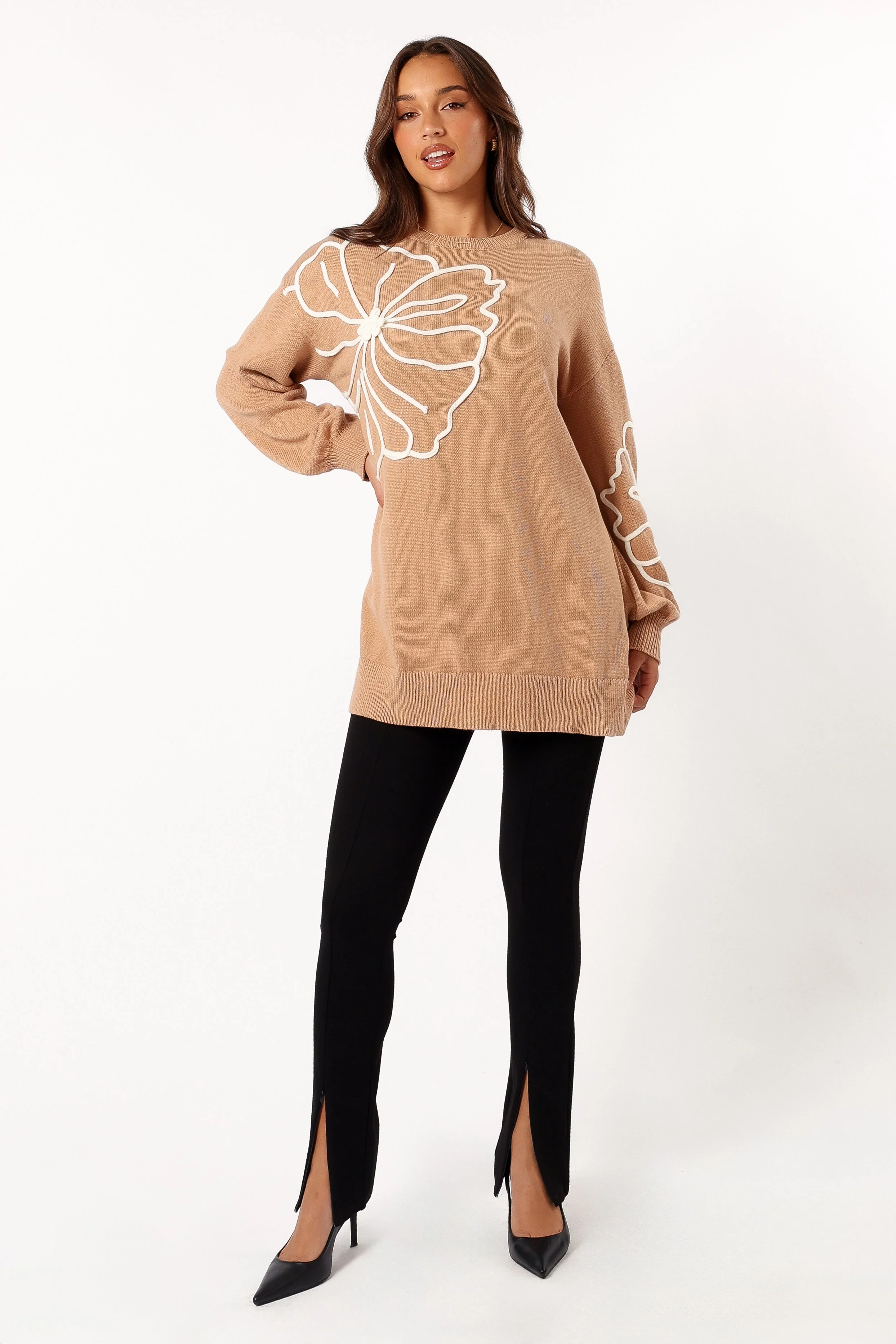 Carmello Flower Knit Sweater - Mocha