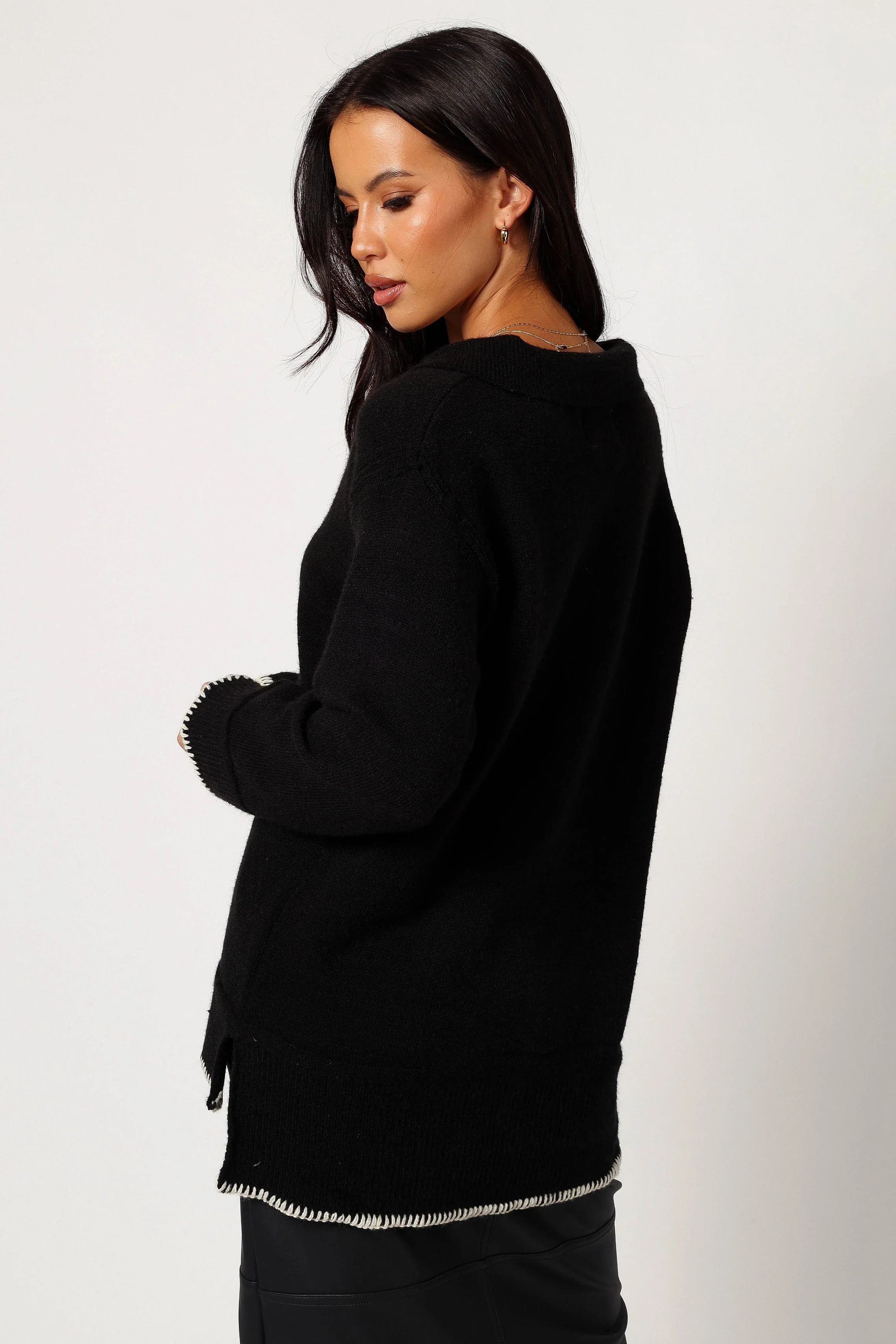 Elise Contrast Hem Knit Sweater - Black