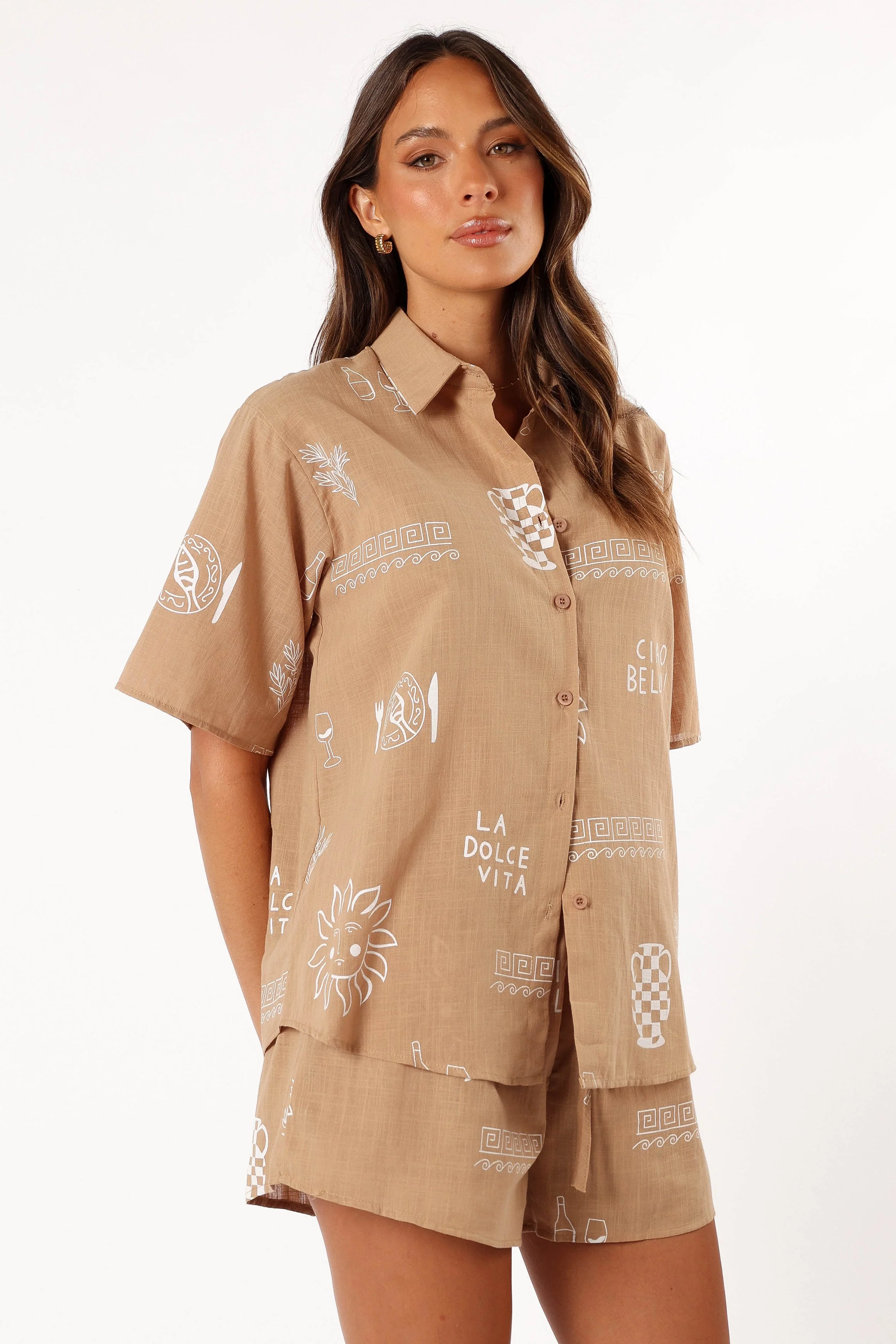 Ciao Short Set - Tan White