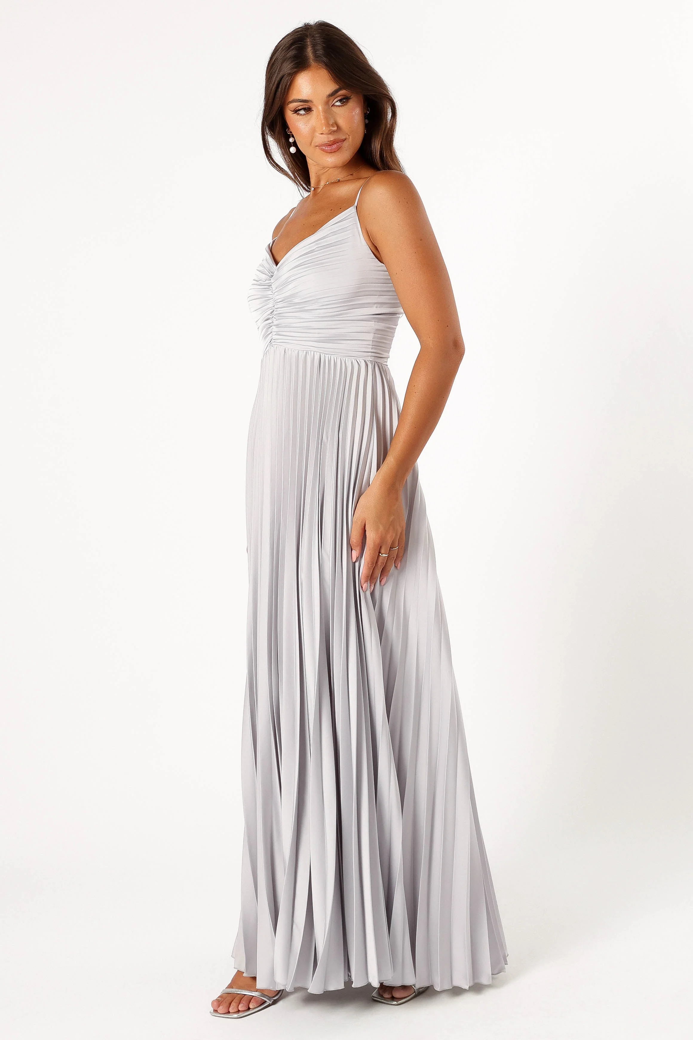 Naira Pleated Maxi Dress - Silver