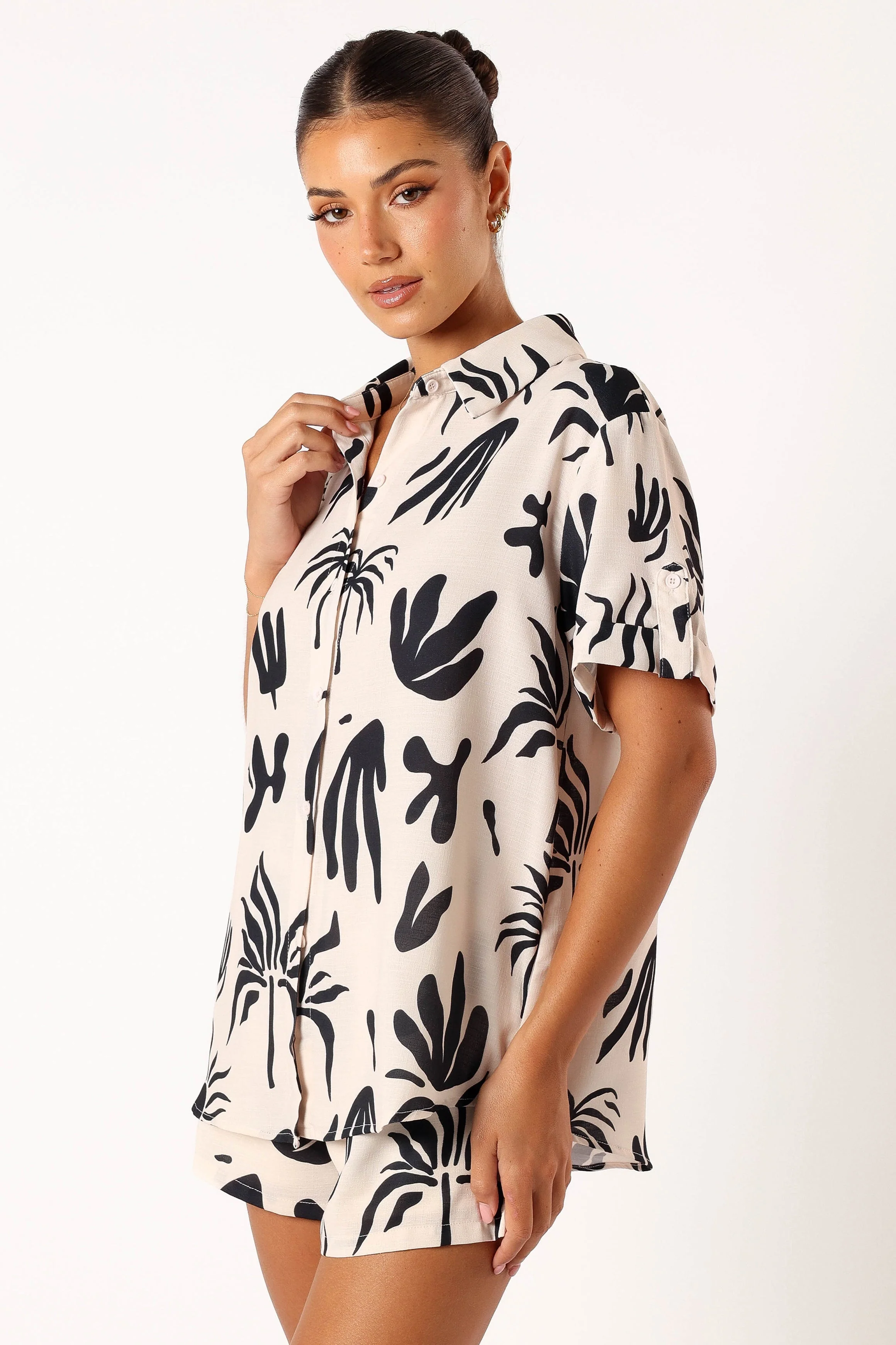 Sawyer Short Sleeve Shirt - Beige Black