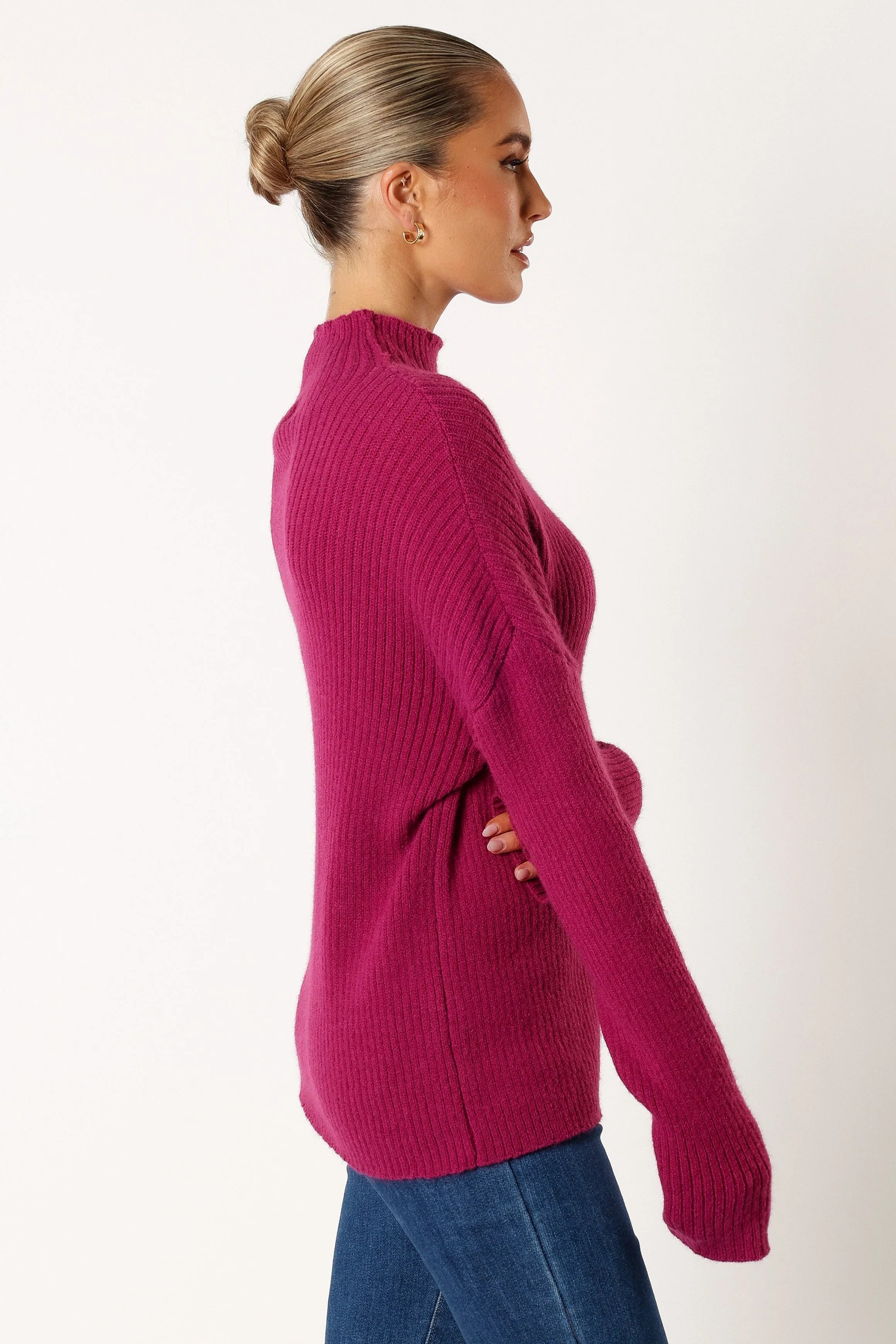Kora Mock Neck Knit Sweater - Plum