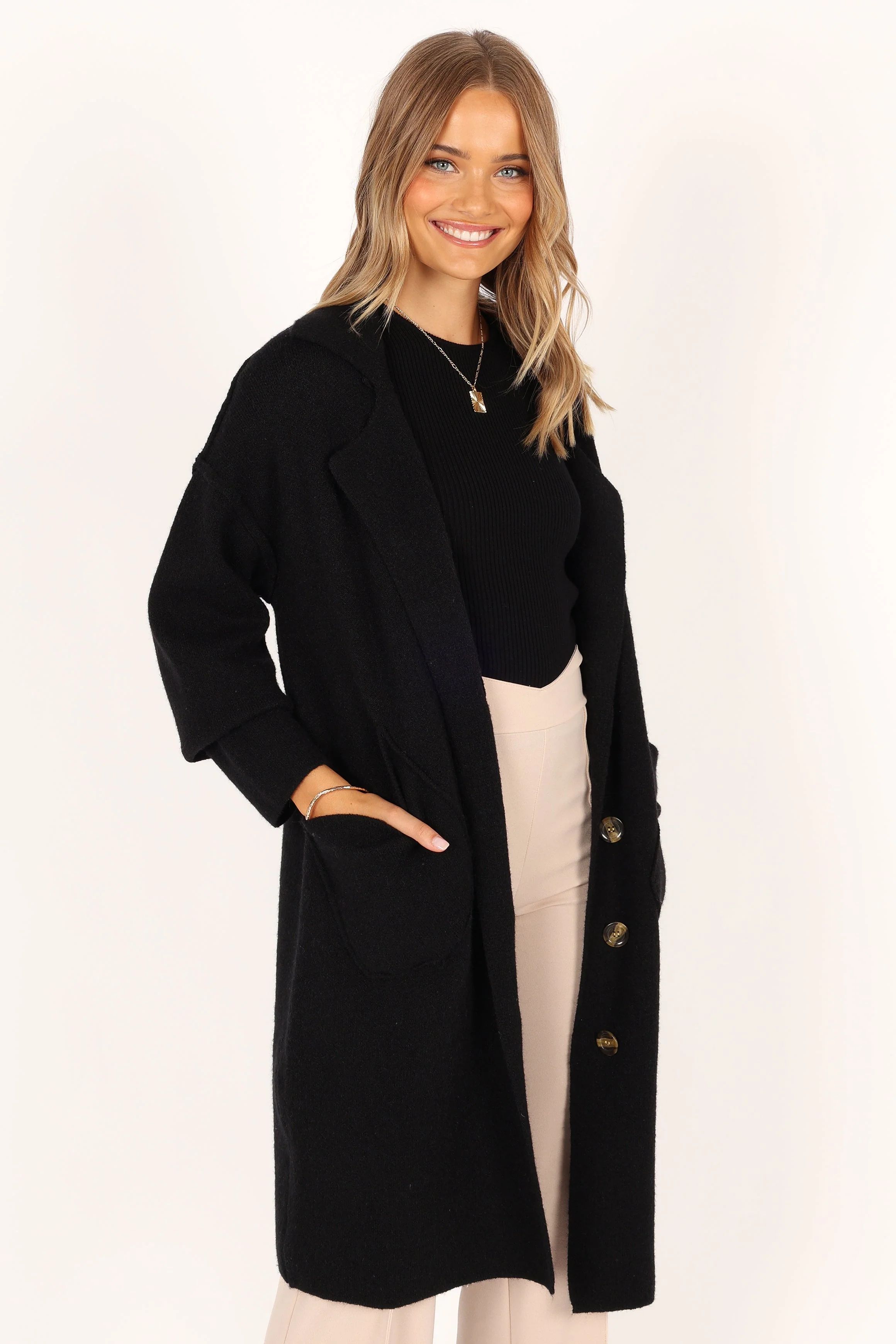 Ivy Button Front Coatigan - Black