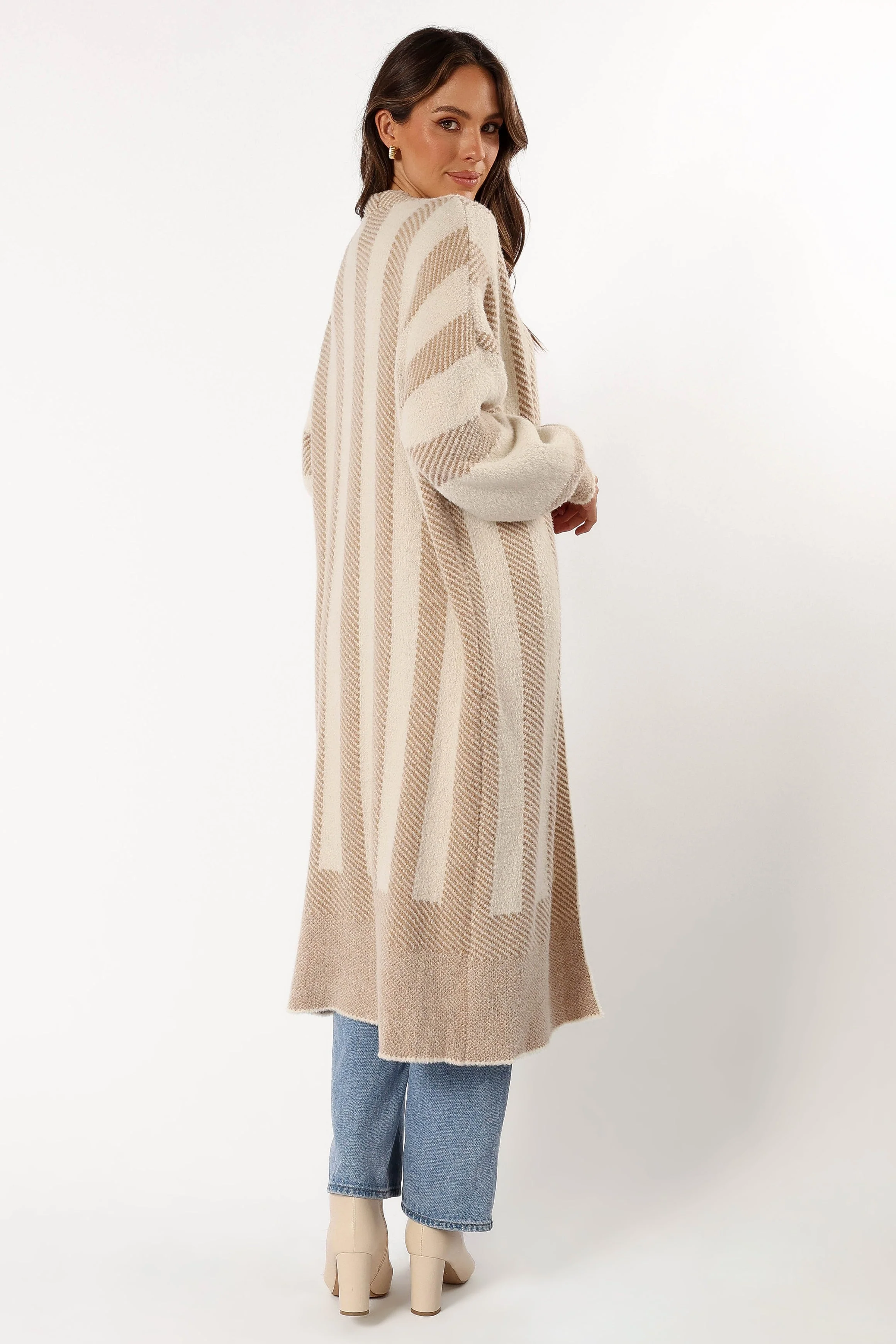 Anita Stripe Long Cardigan - Beige