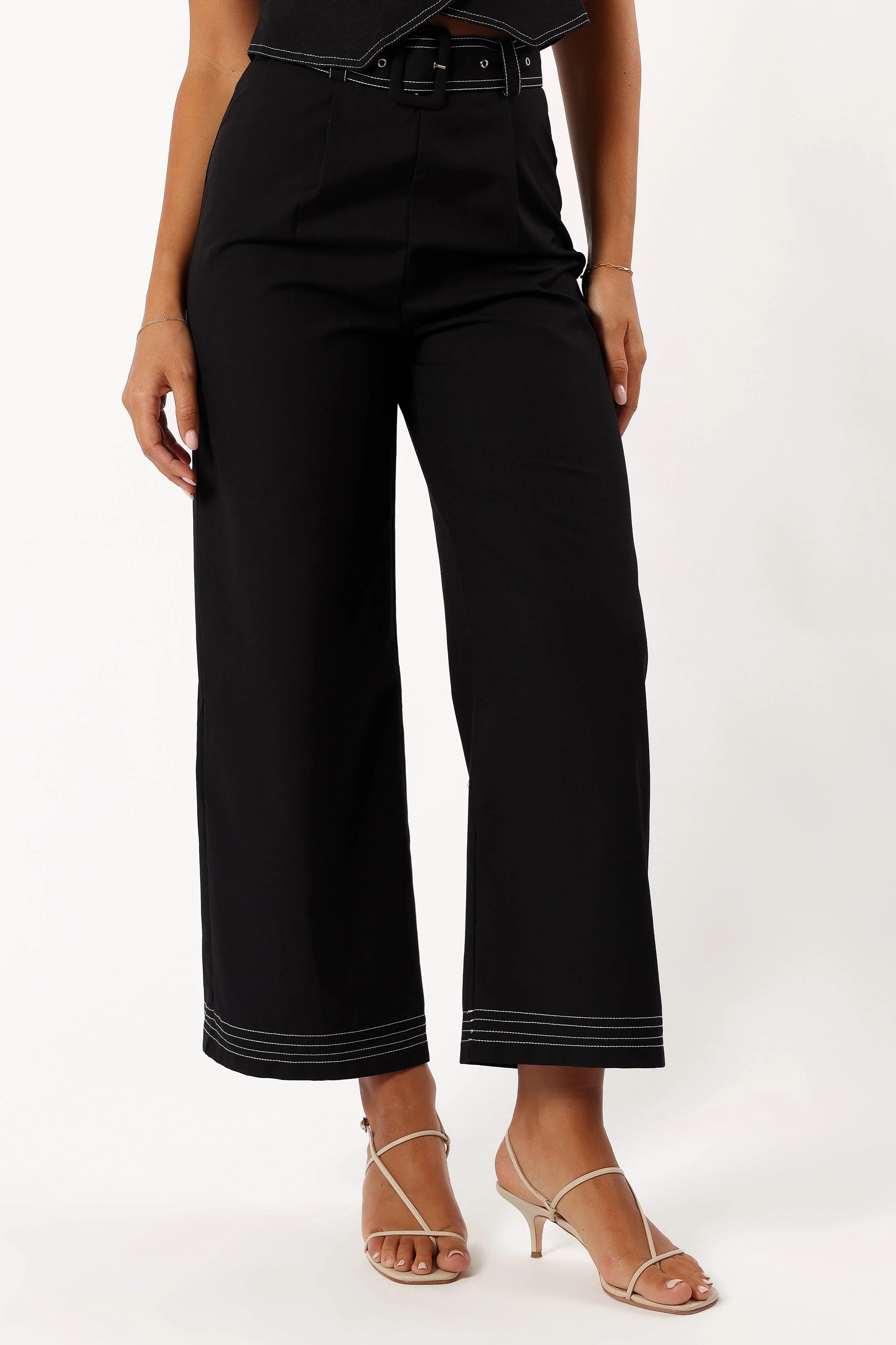 Dellia Contrast Stitch Pants - Black