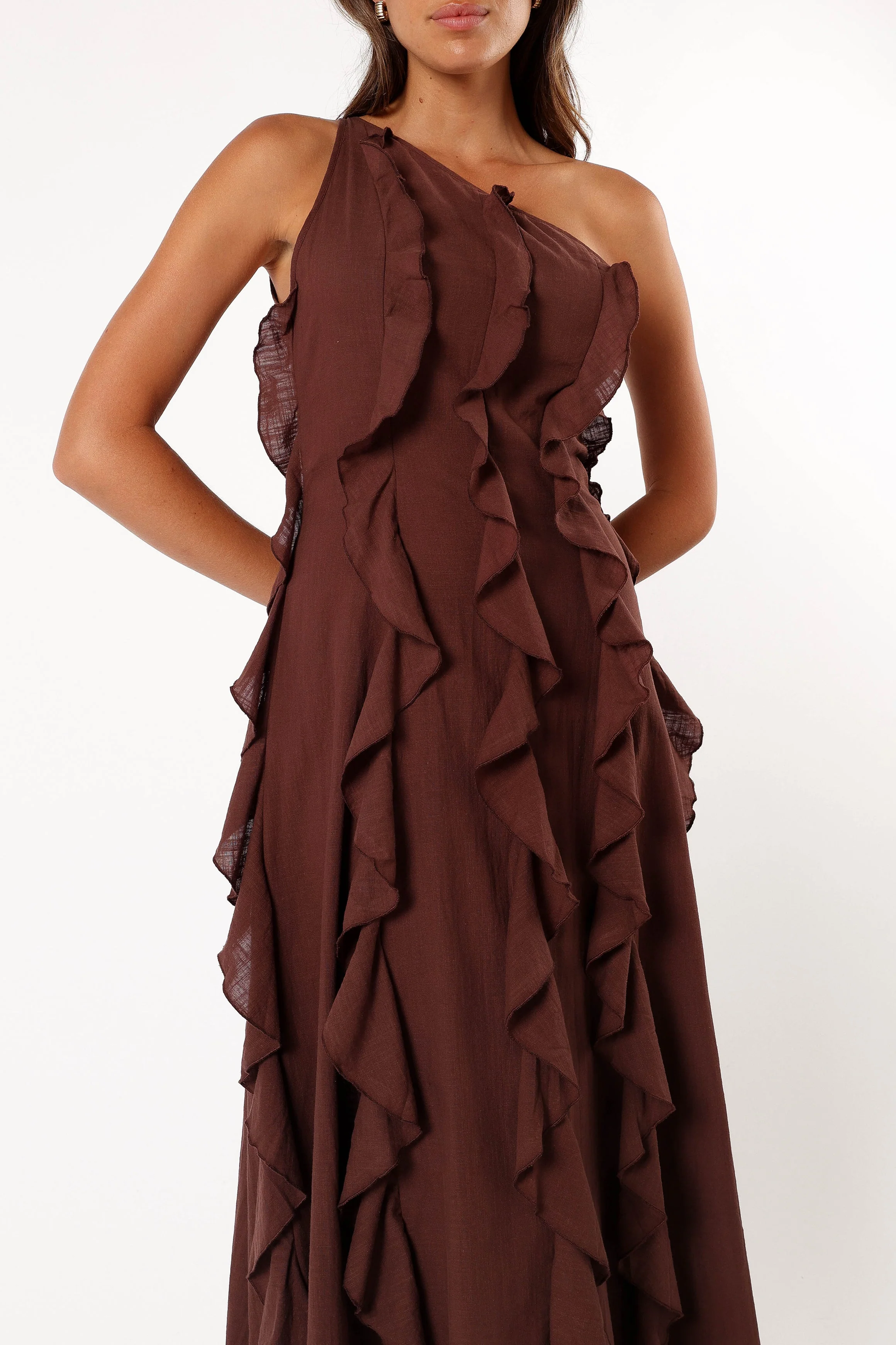 Maggy One Shoulder Dress - Chocolate