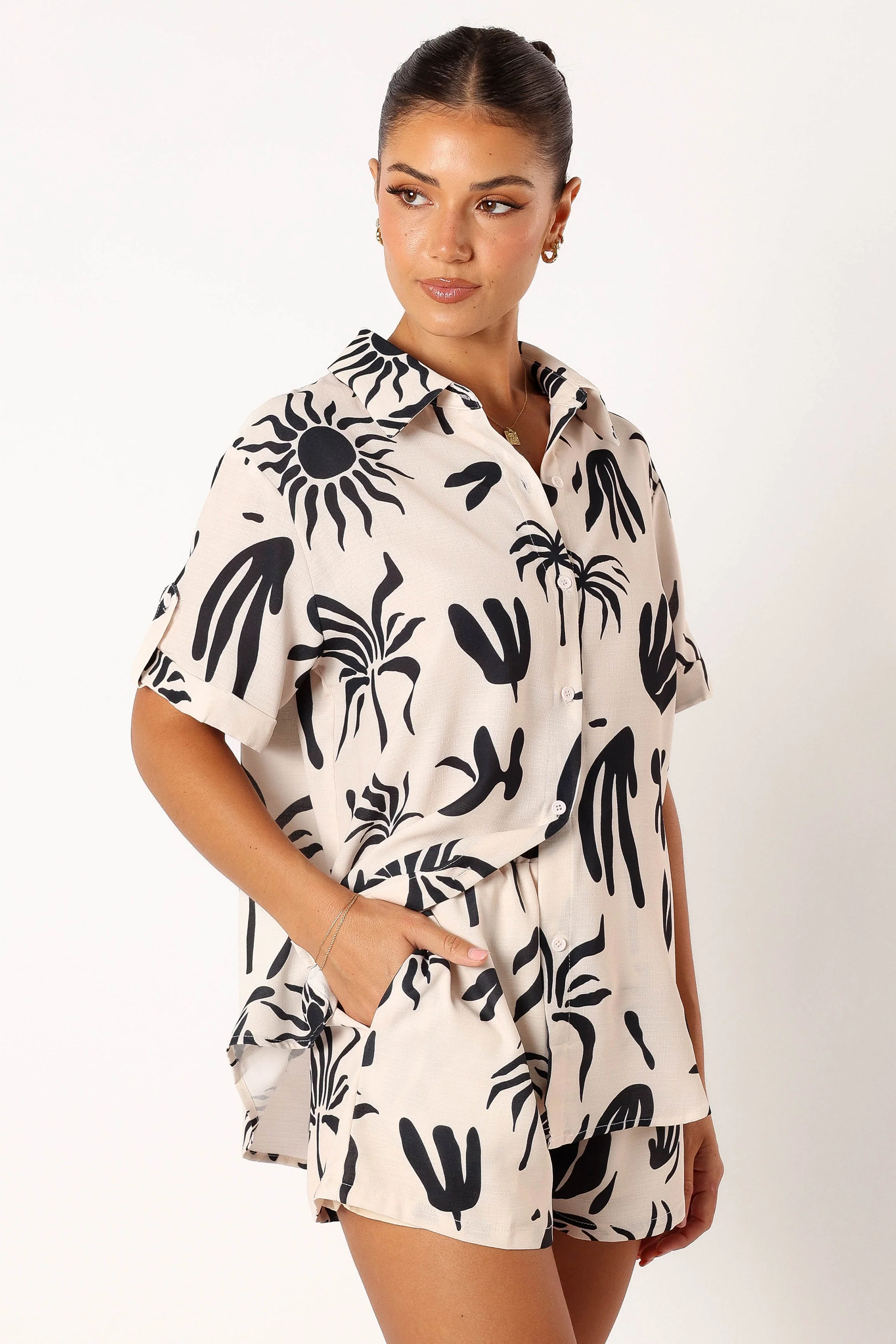 Sawyer Short Sleeve Shirt - Beige Black