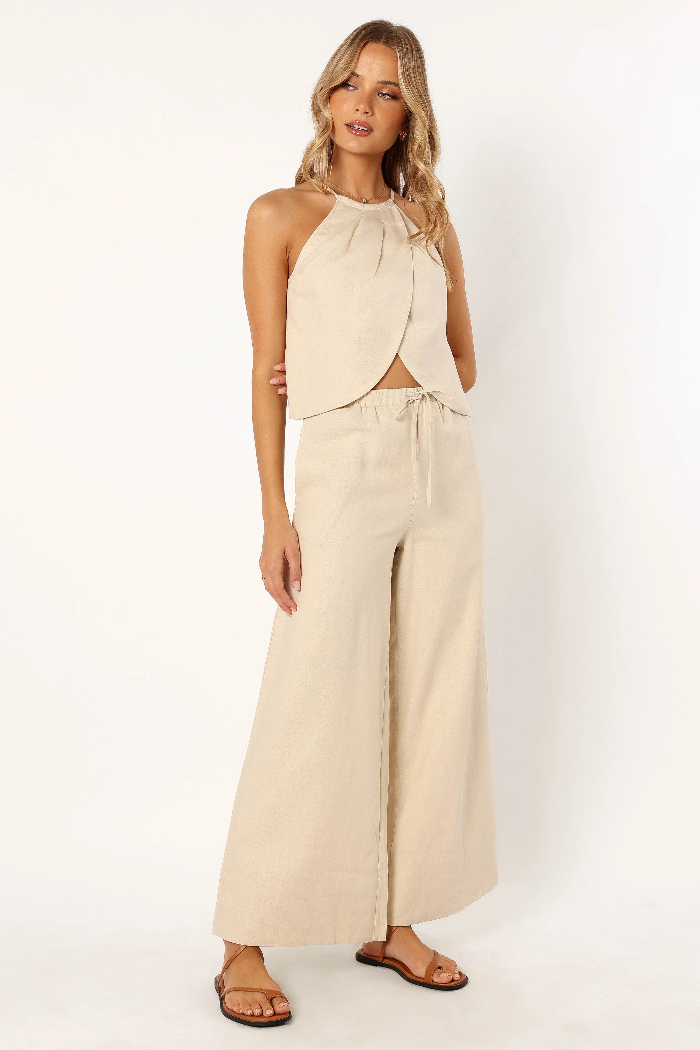 Bowie Wide Leg Linen Pants - Oatmeal