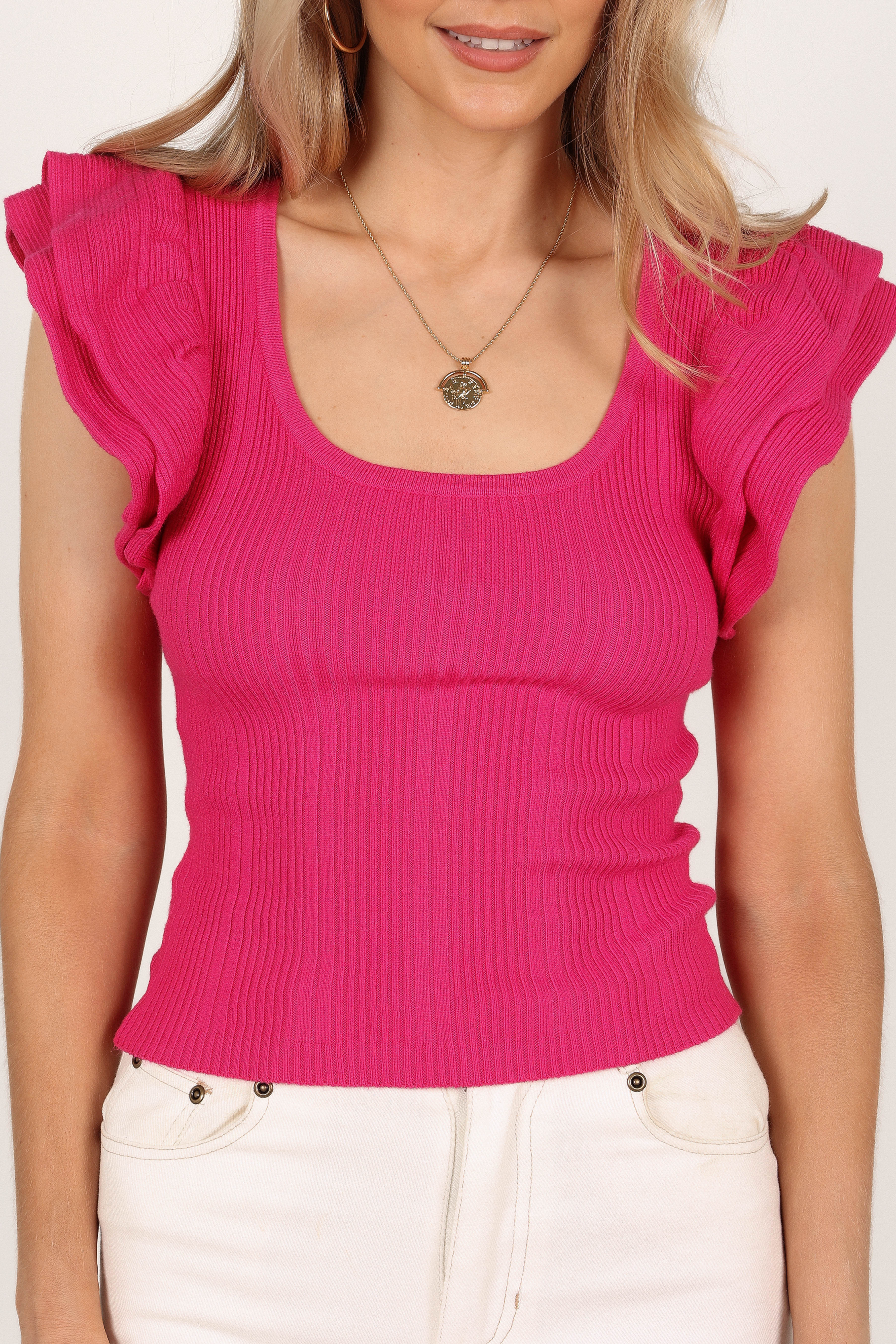 Briony Ribbed Knit Top - Hot Pink