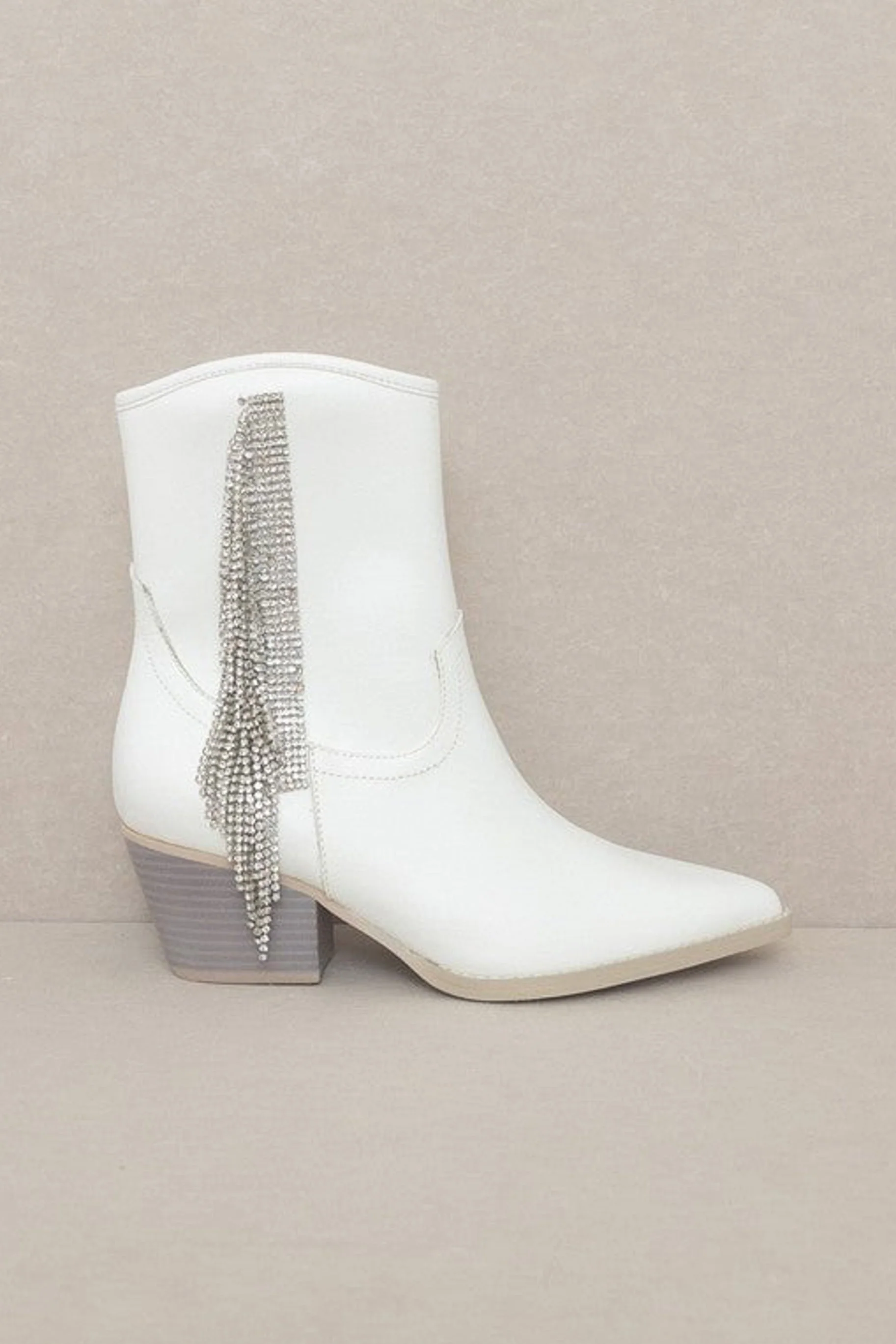 Rowan Rhinestone Fringe Boot - White