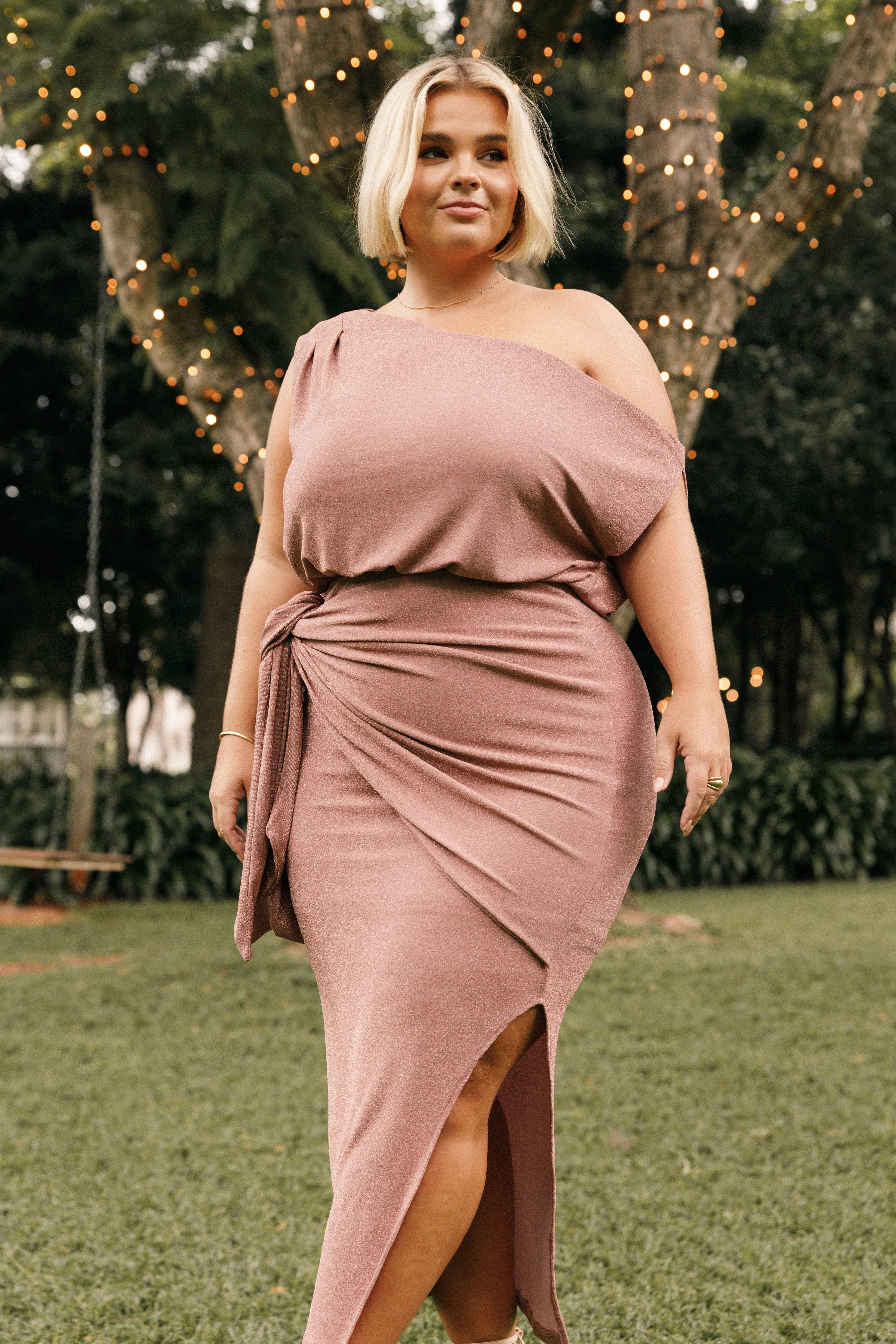 Santiago Off Shoulder Midi Dress - Dusty Rose