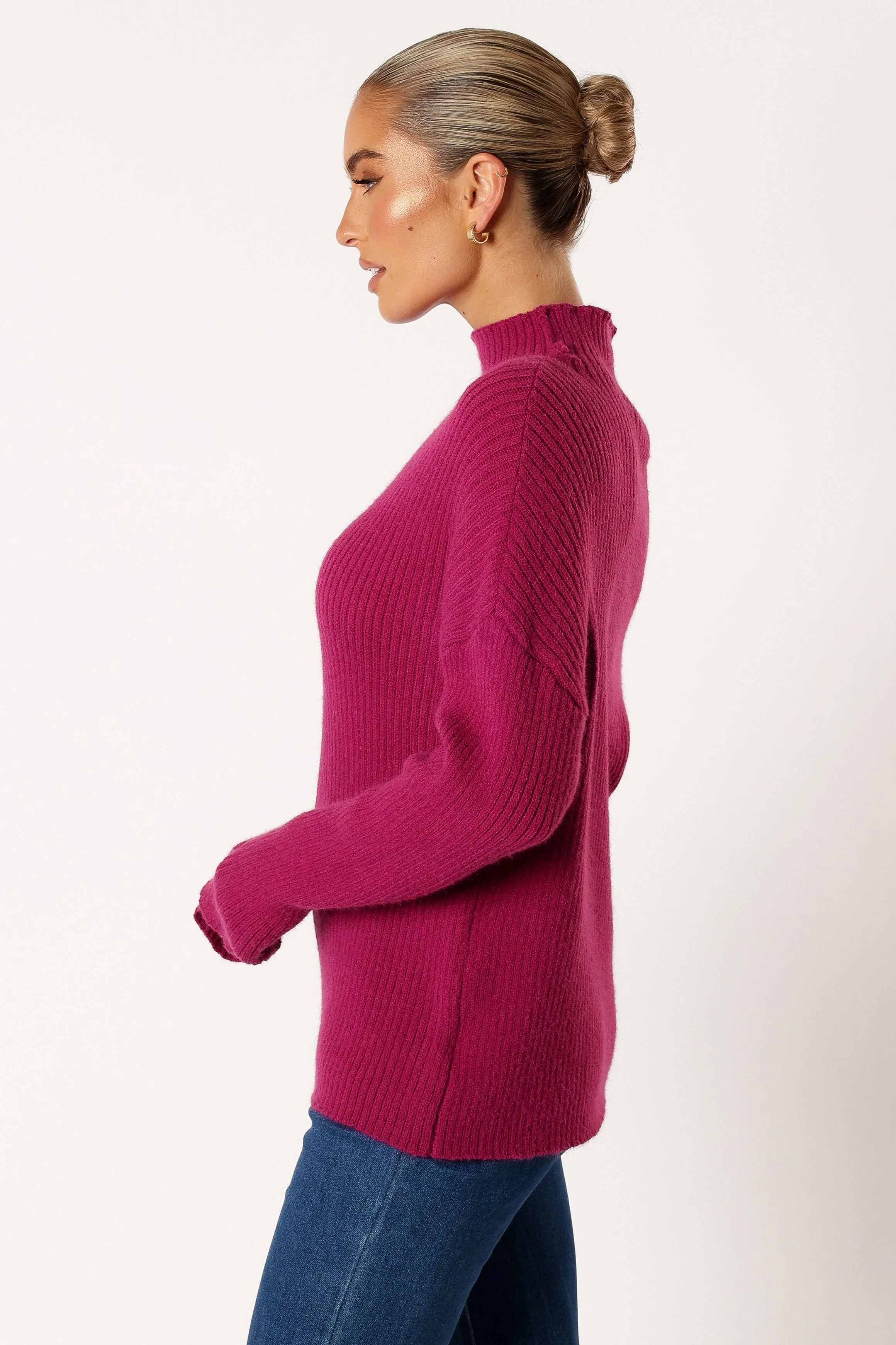 Kora Mock Neck Knit Sweater - Plum