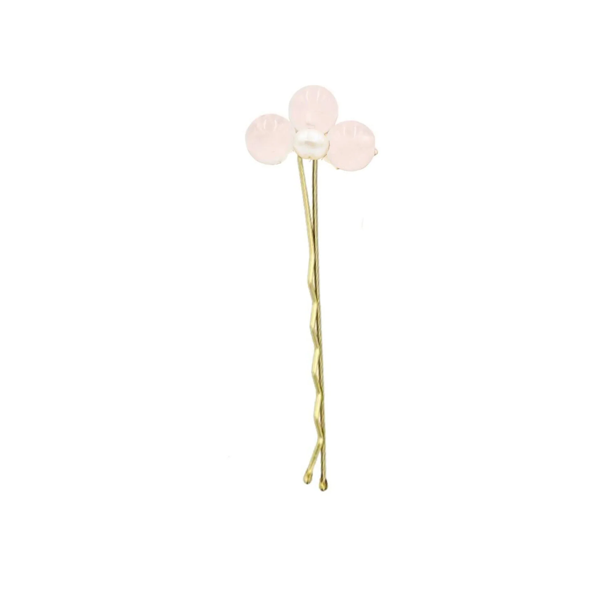 Set of Two Flower Bobby Pins - Rose Quartz