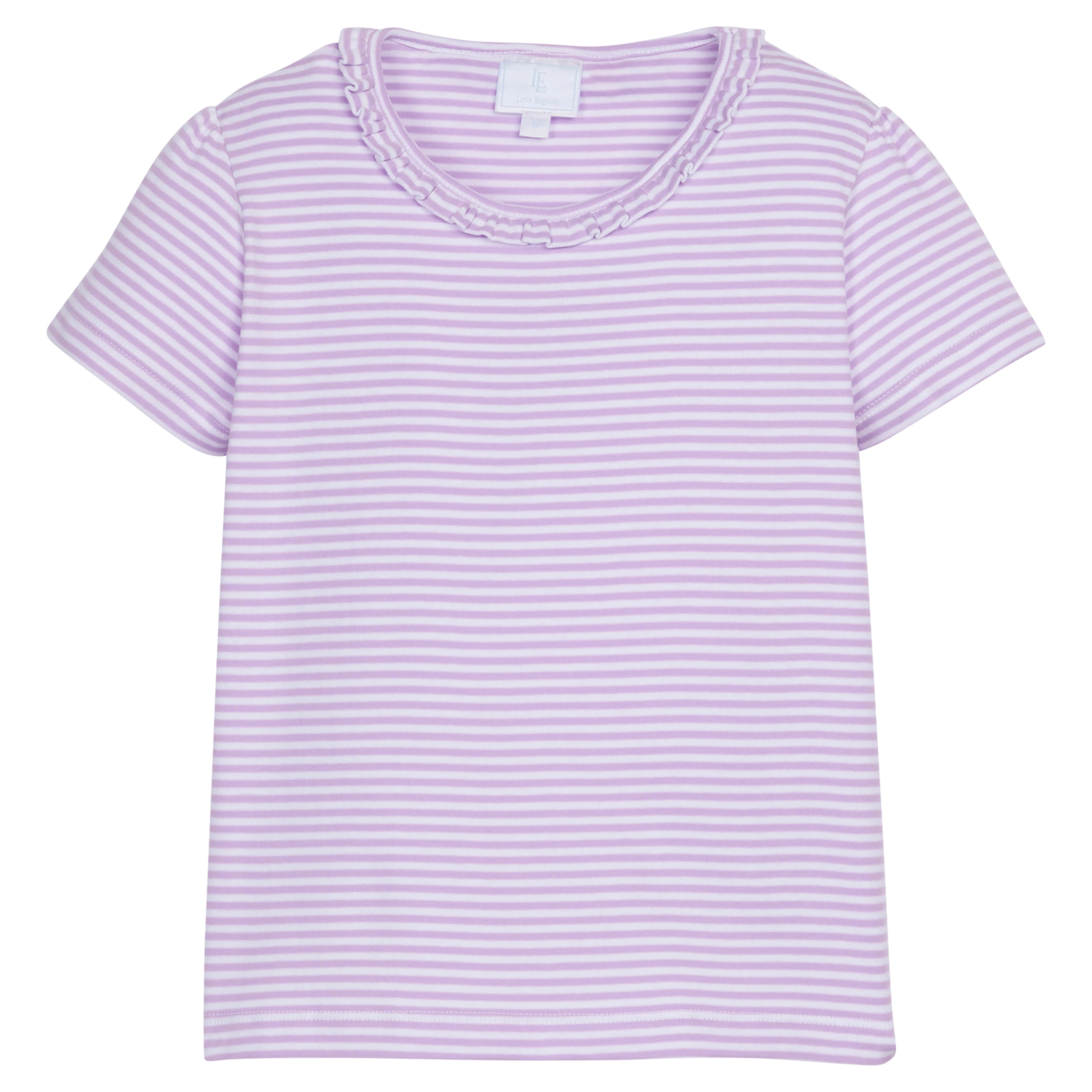 Short Sleeve Scoop Ruffle Tee - Lavender Stripe