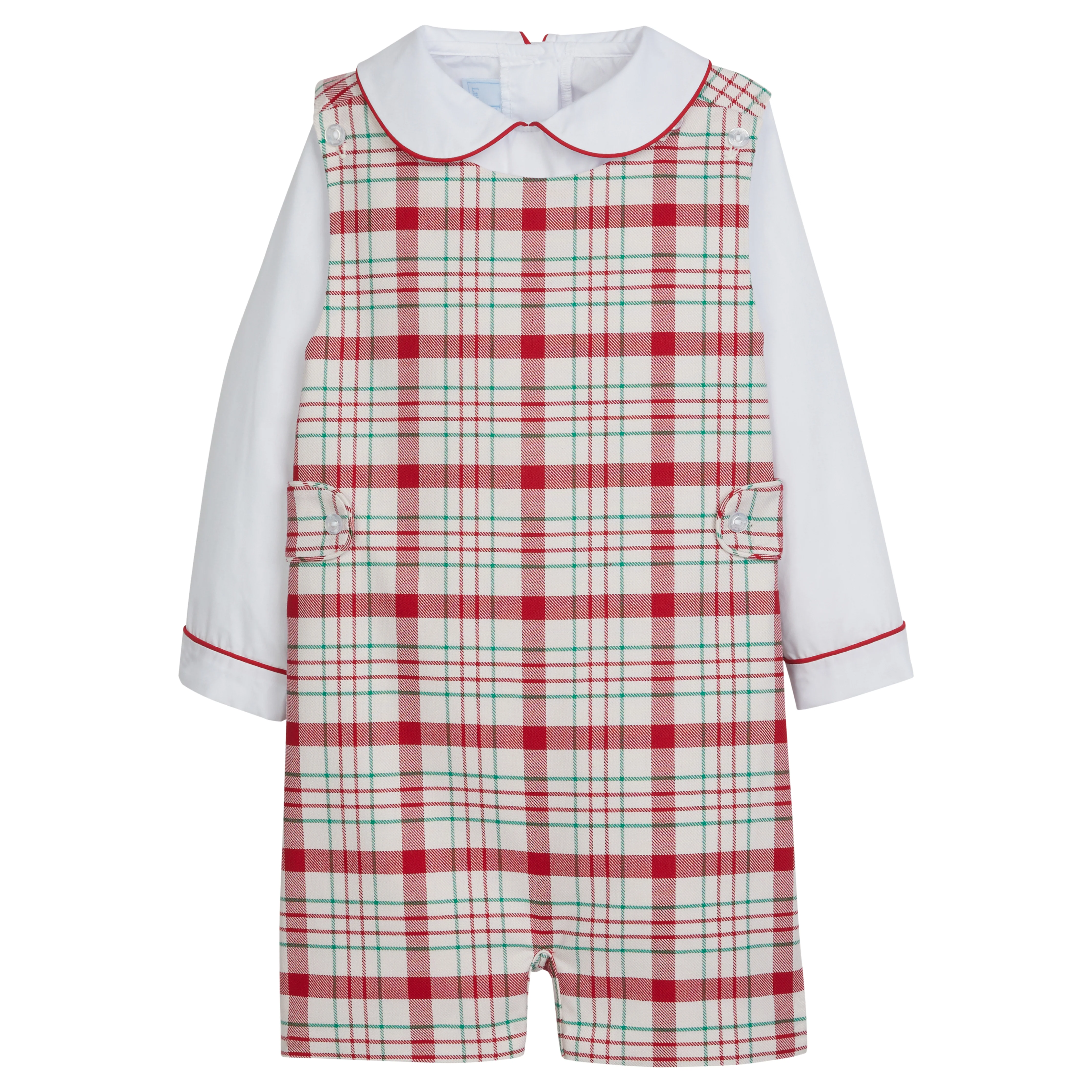 Button Tab John John Set - Holiday Plaid