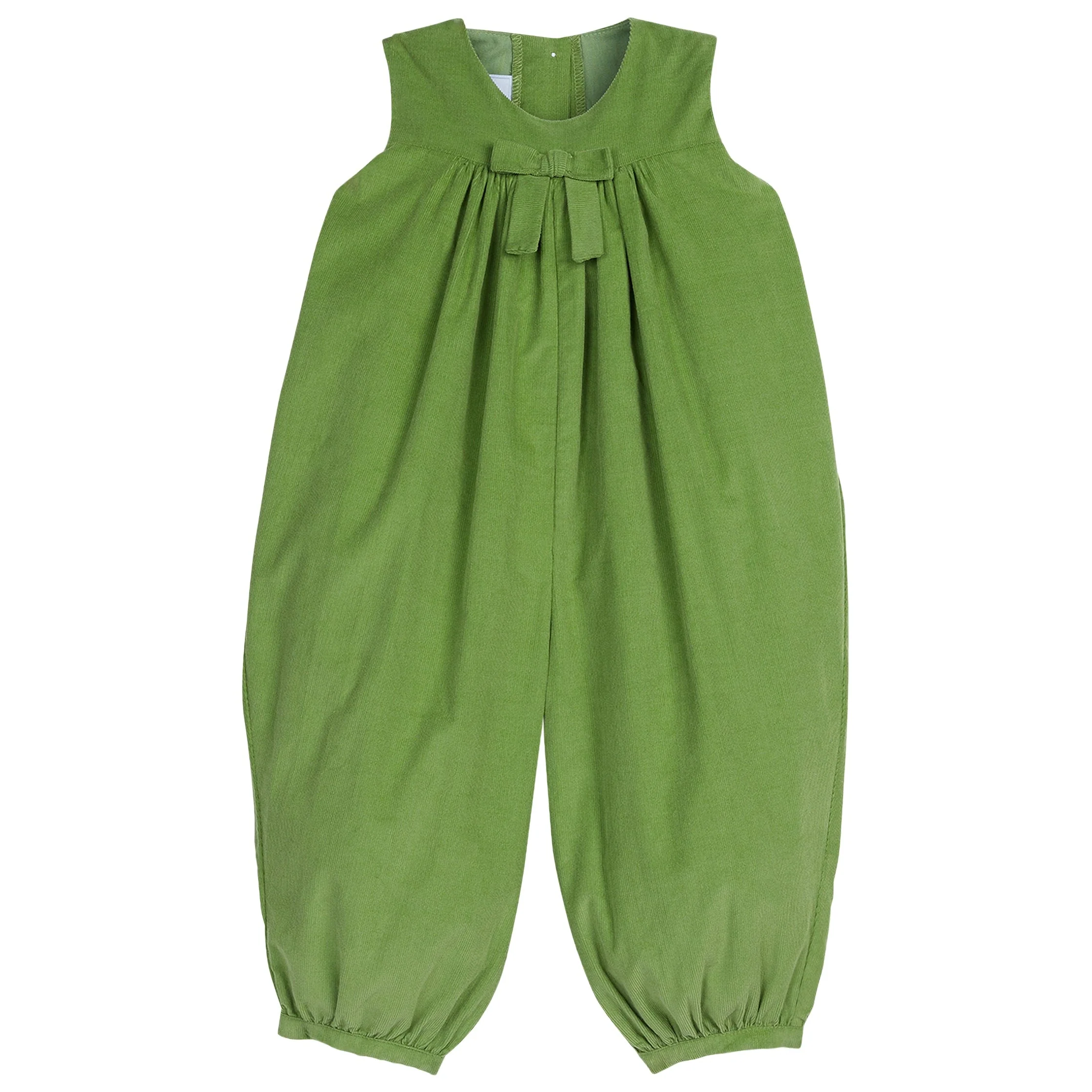 Pleated Bow Romper - Sage Green Corduroy
