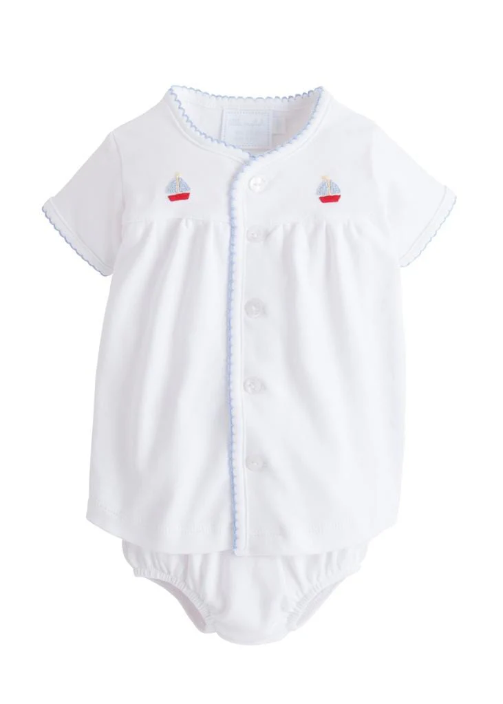 Pinpoint Layette Knit Set - Sailboat