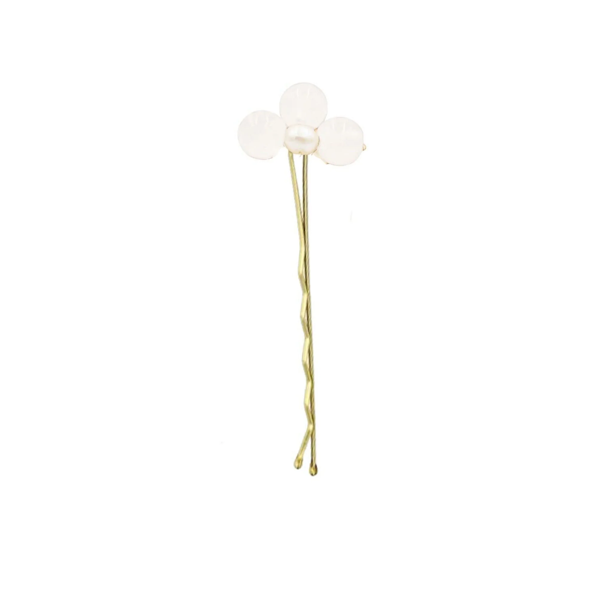 Set of Two Flower Bobby Pins - White Jade