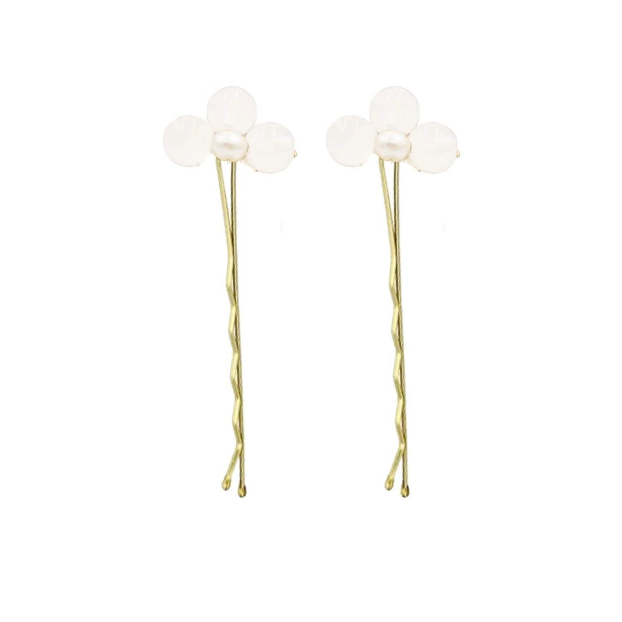 Set of Two Flower Bobby Pins - White Jade