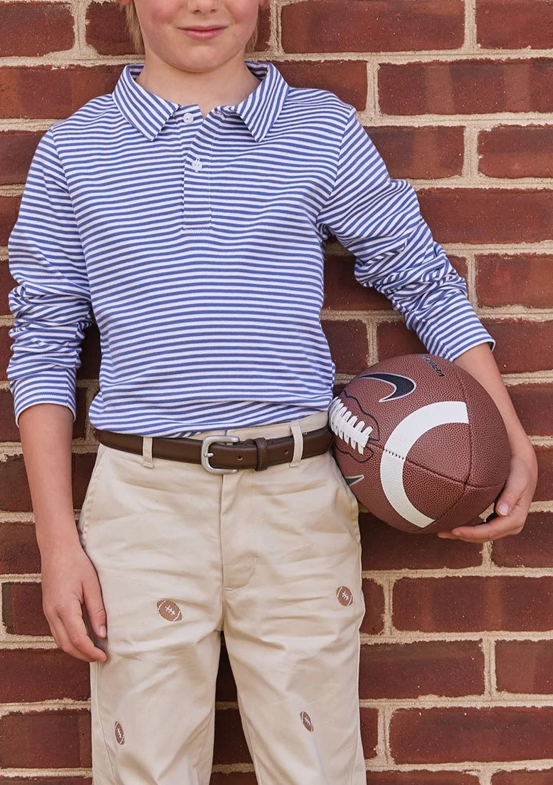 Long Sleeve Polo - Gray Blue Stripe