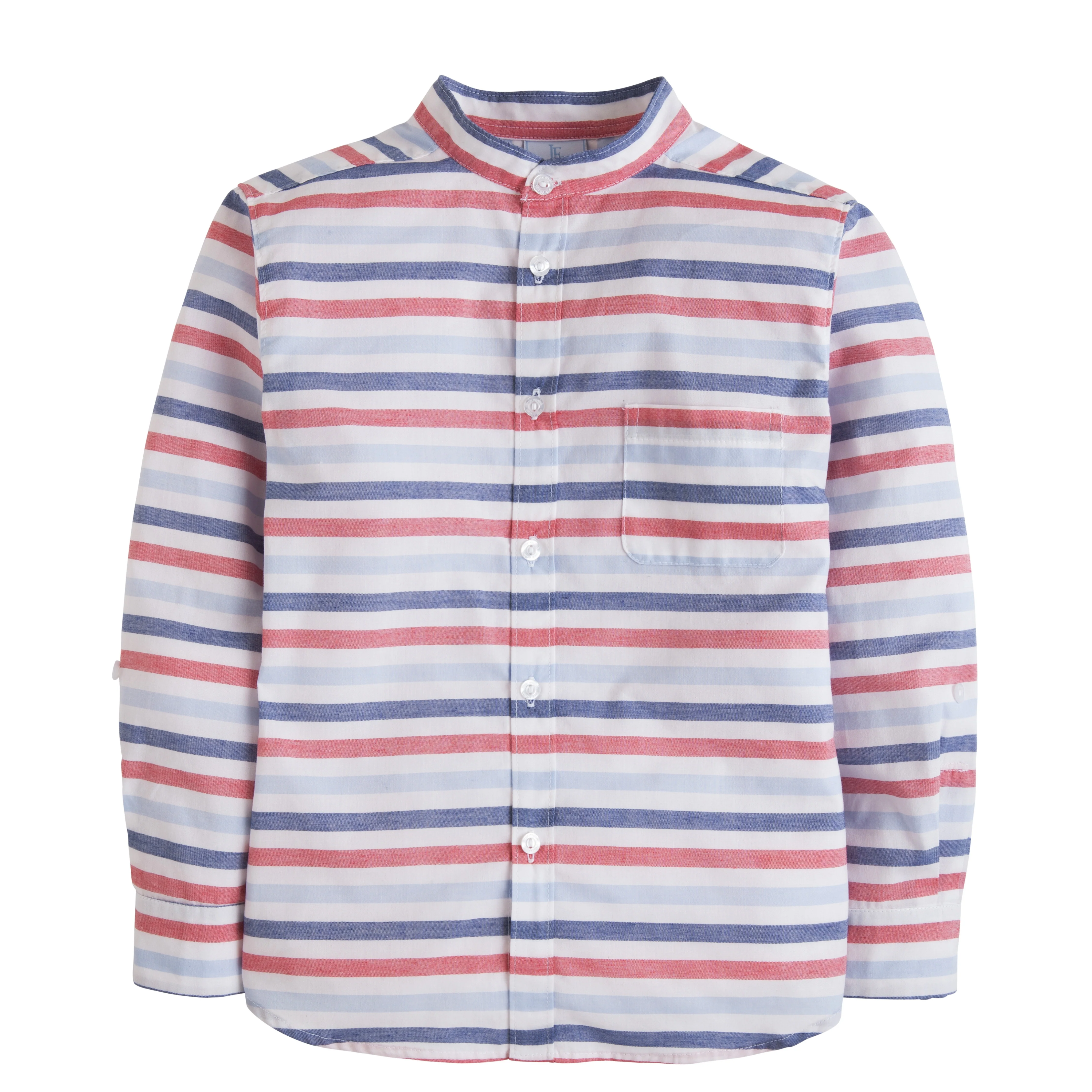 Mandarin Collar Roll Sleeve Shirt - Patriotic Stripe