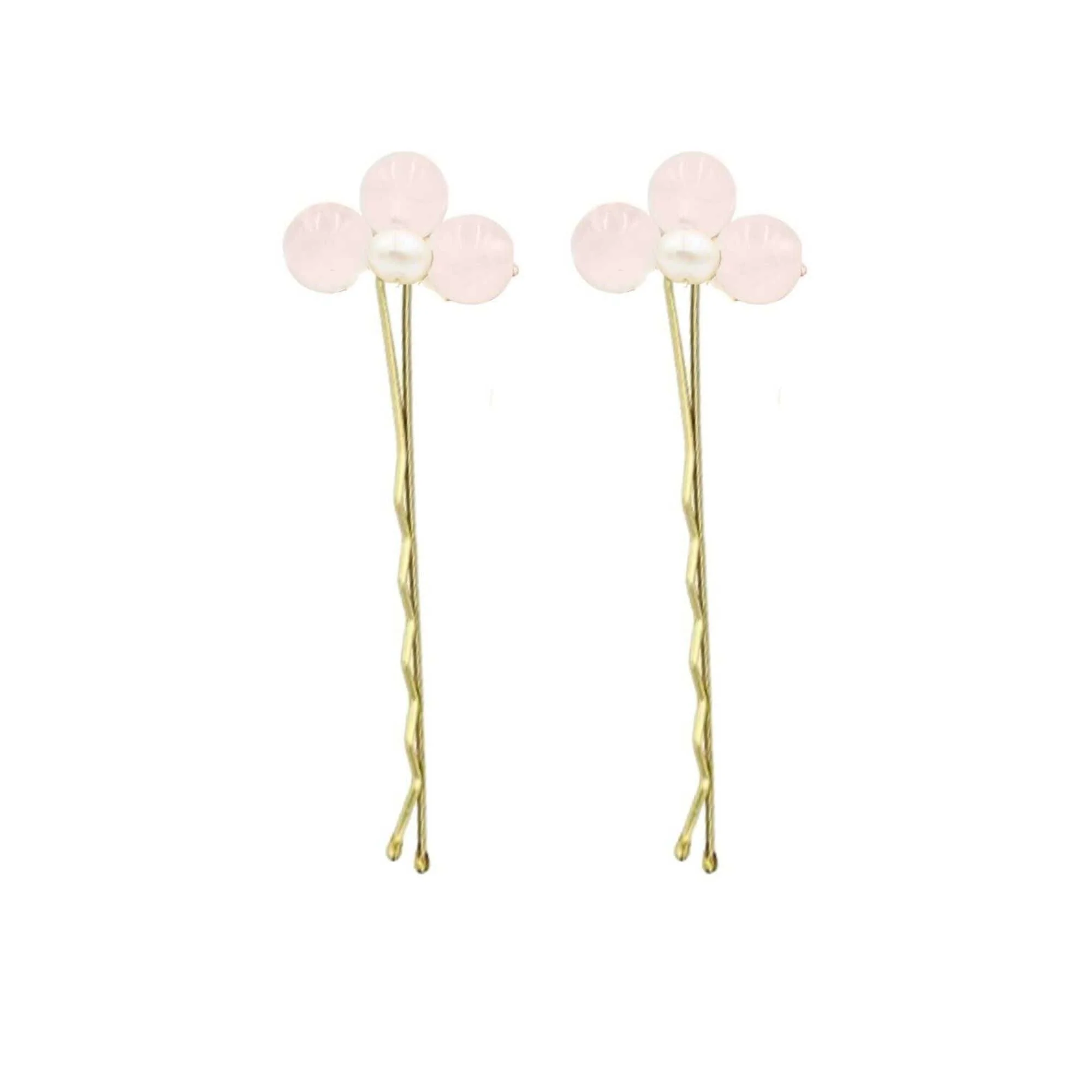 Set of Two Flower Bobby Pins - Rose Quartz
