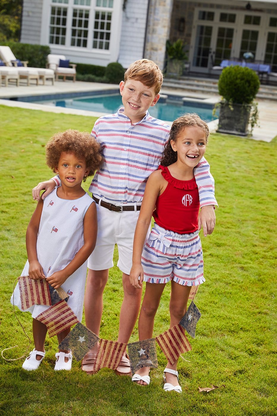 Mandarin Collar Roll Sleeve Shirt - Patriotic Stripe