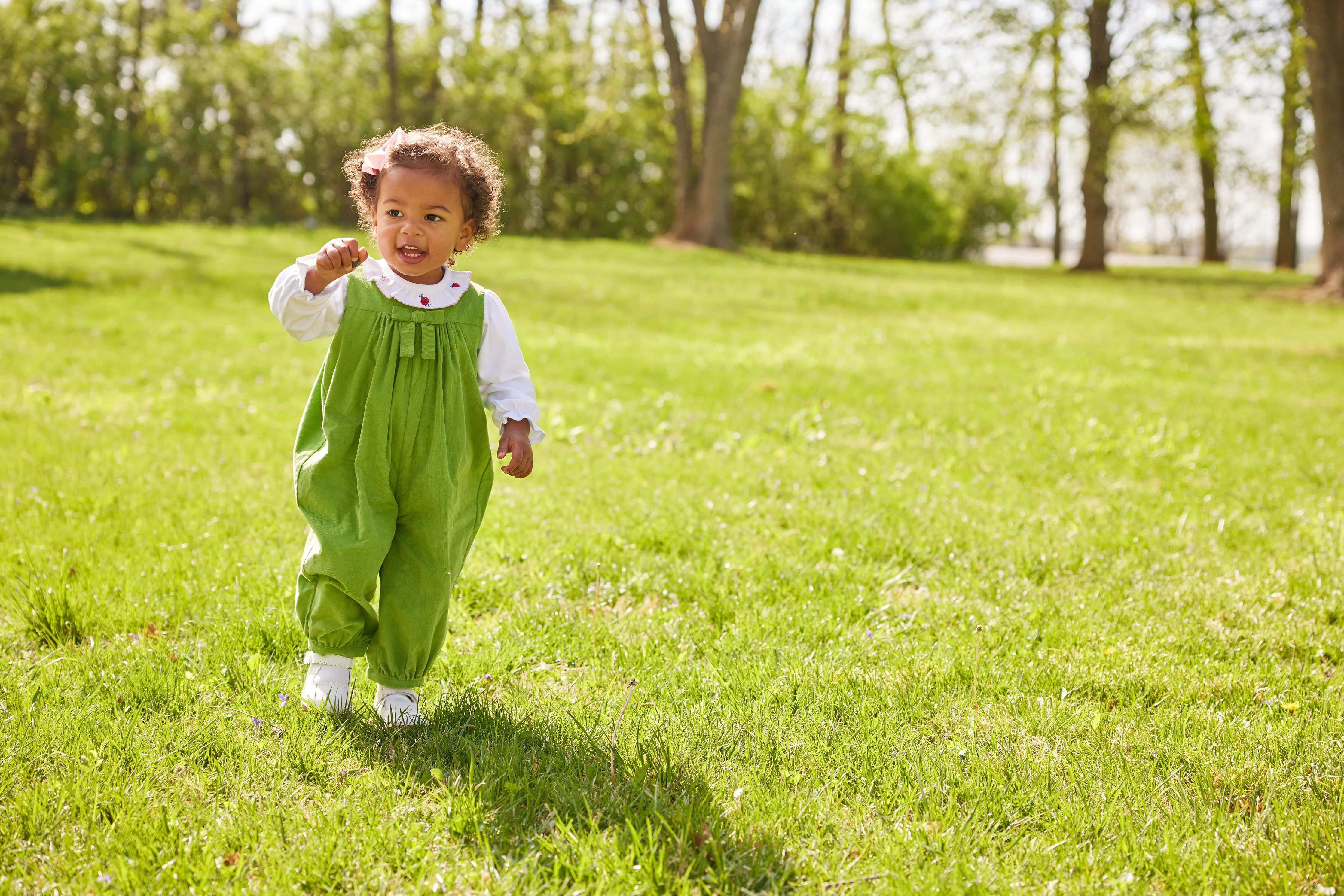 Pleated Bow Romper - Sage Green Corduroy