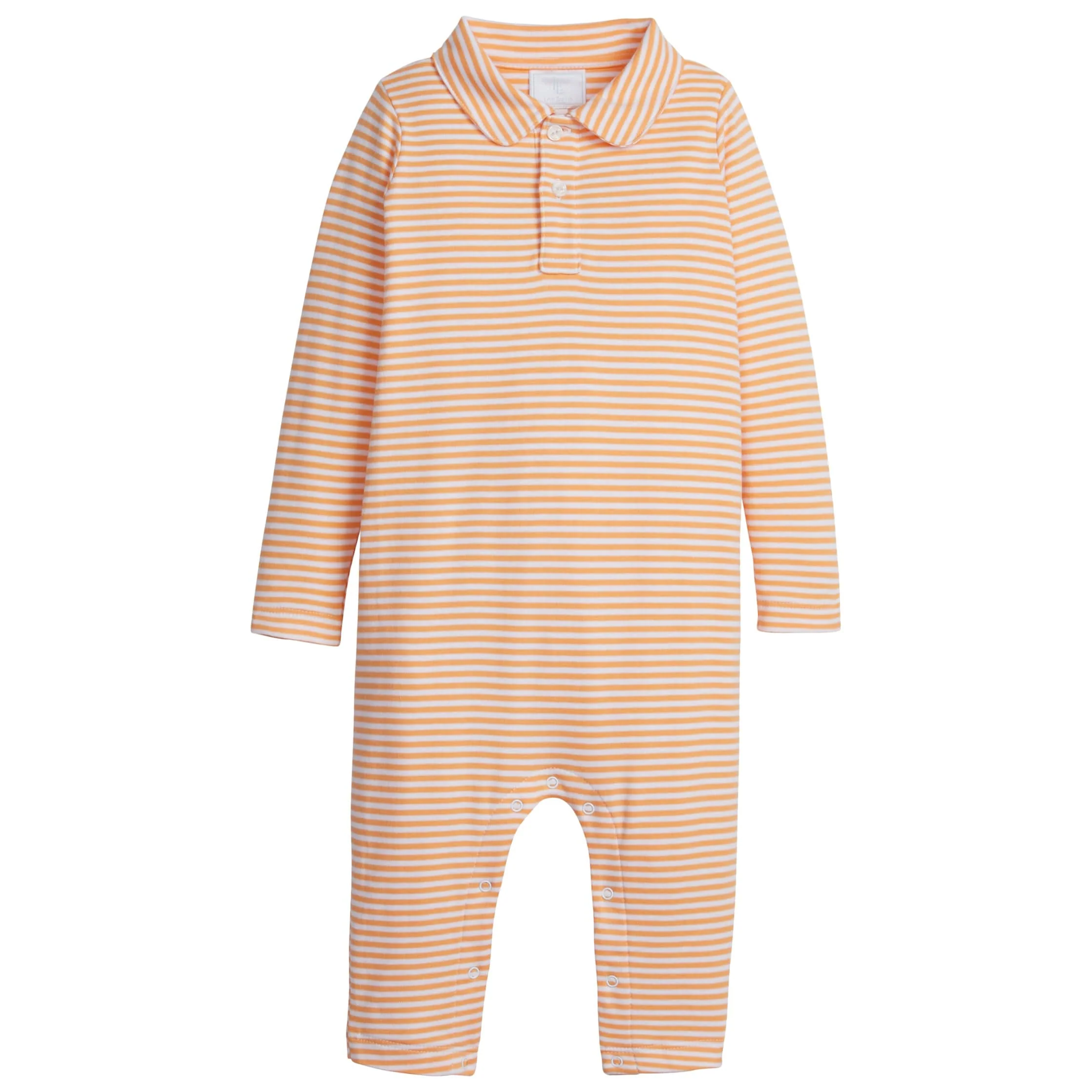 Long Sleeve Polo Romper - Orange Stripe
