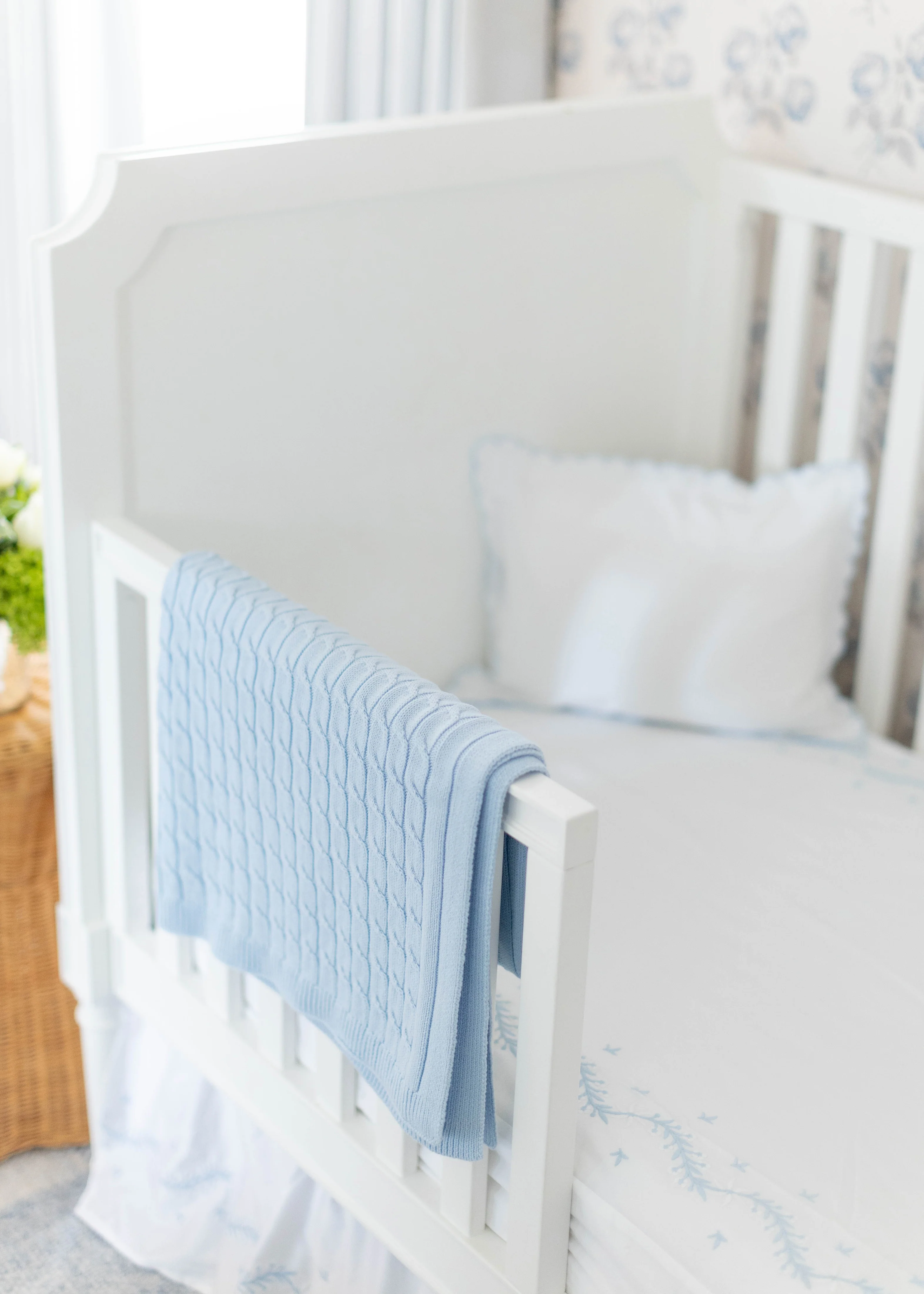 Embroidered Crib Sheet - Sky