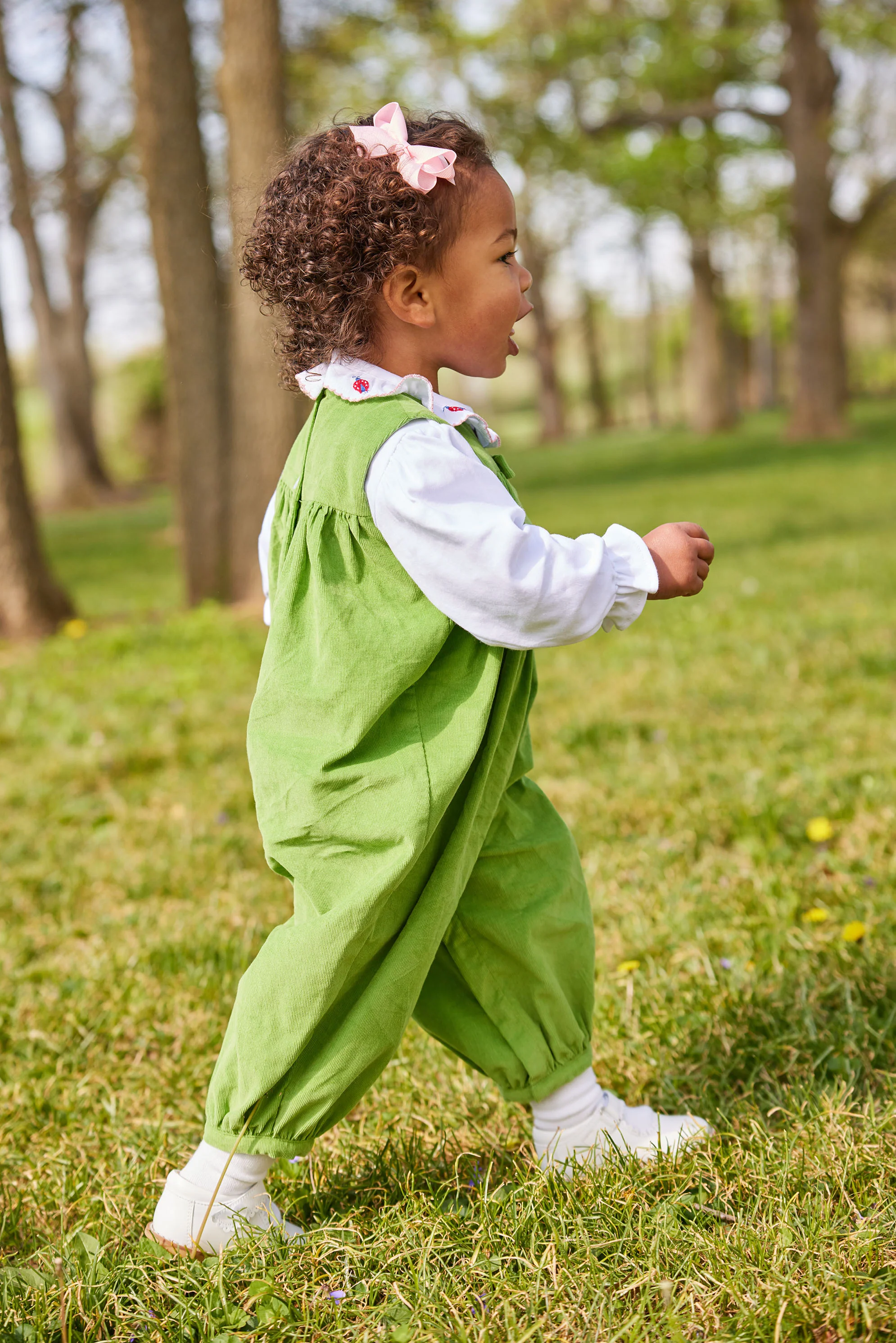 Pleated Bow Romper - Sage Green Corduroy