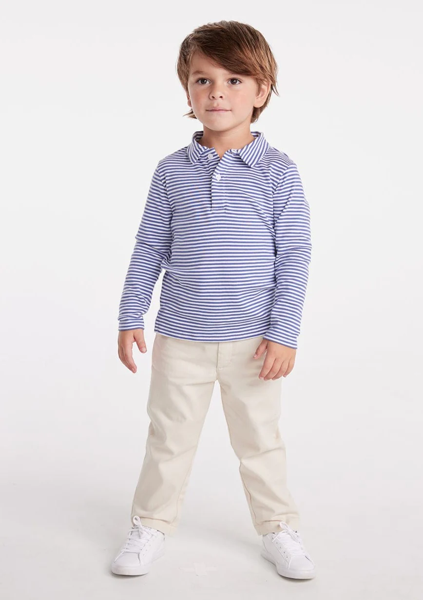 Long Sleeve Polo - Gray Blue Stripe