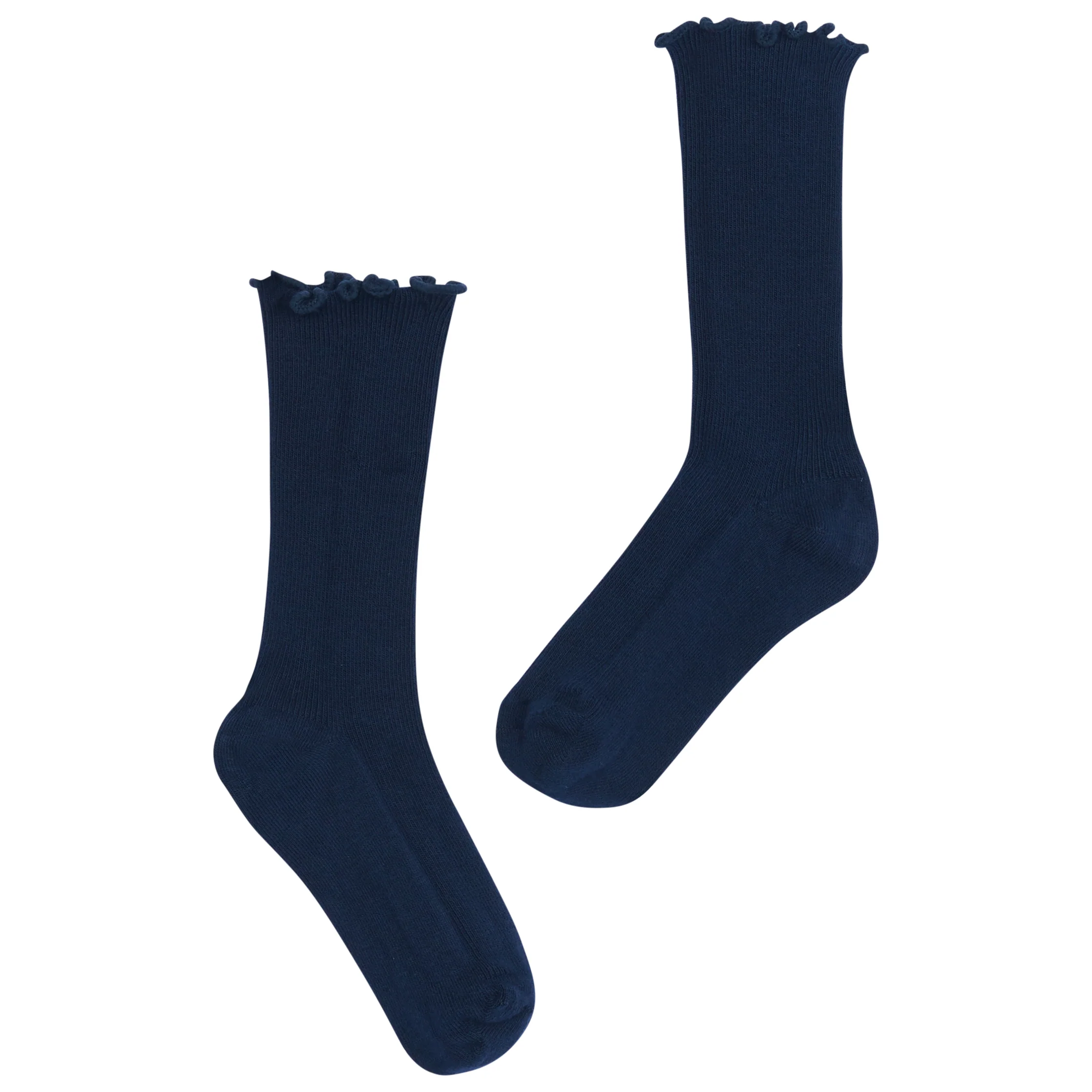 Turn Cuff Crew Sock - Navy Seamless Ripple Edge