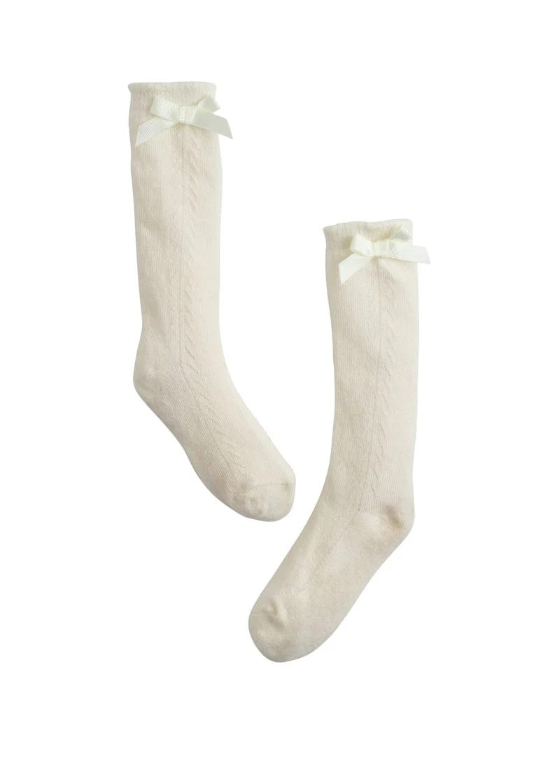 Pointelle Bow Knee High Socks - Ivory
