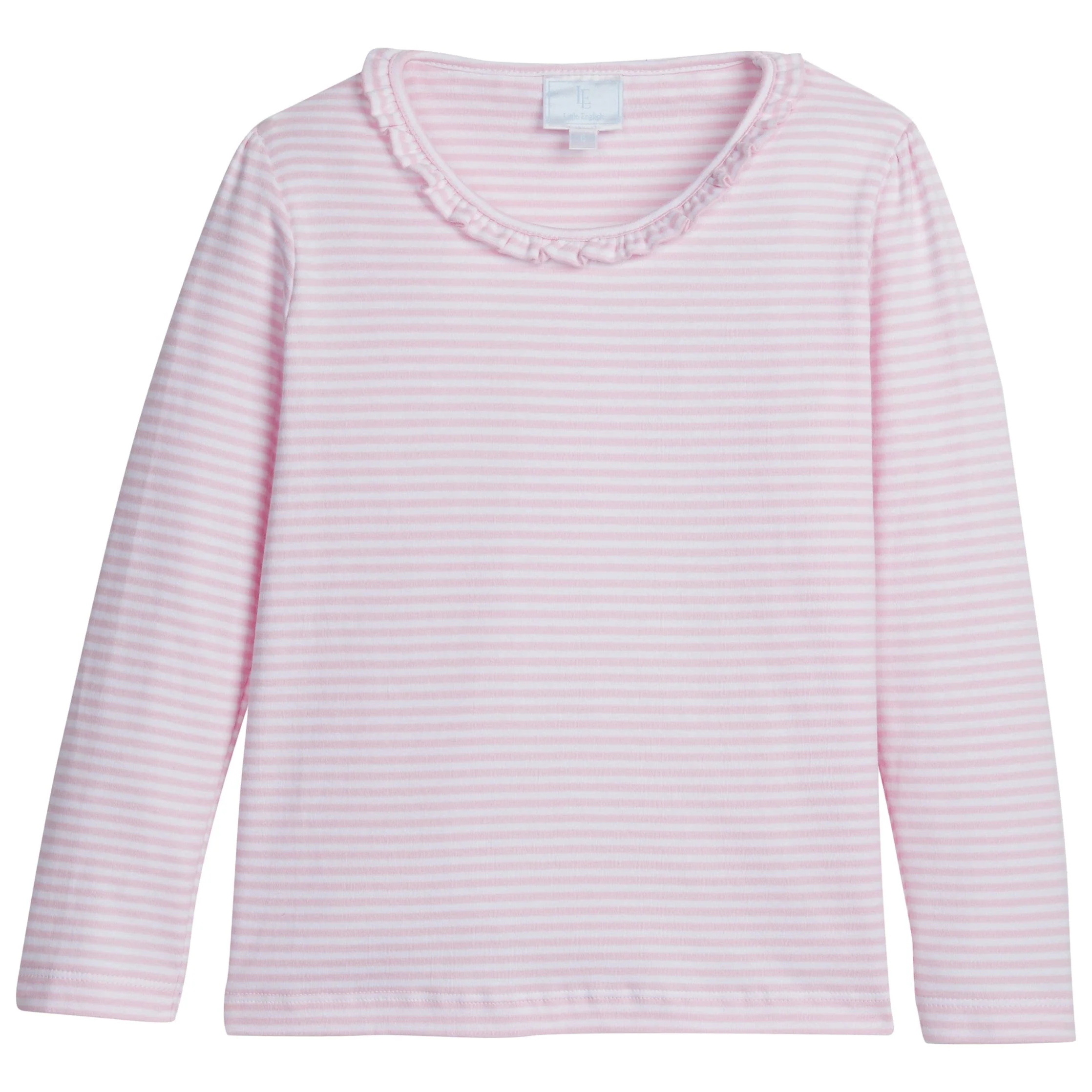 Scoop Ruffle Tee - Light Pink Stripe