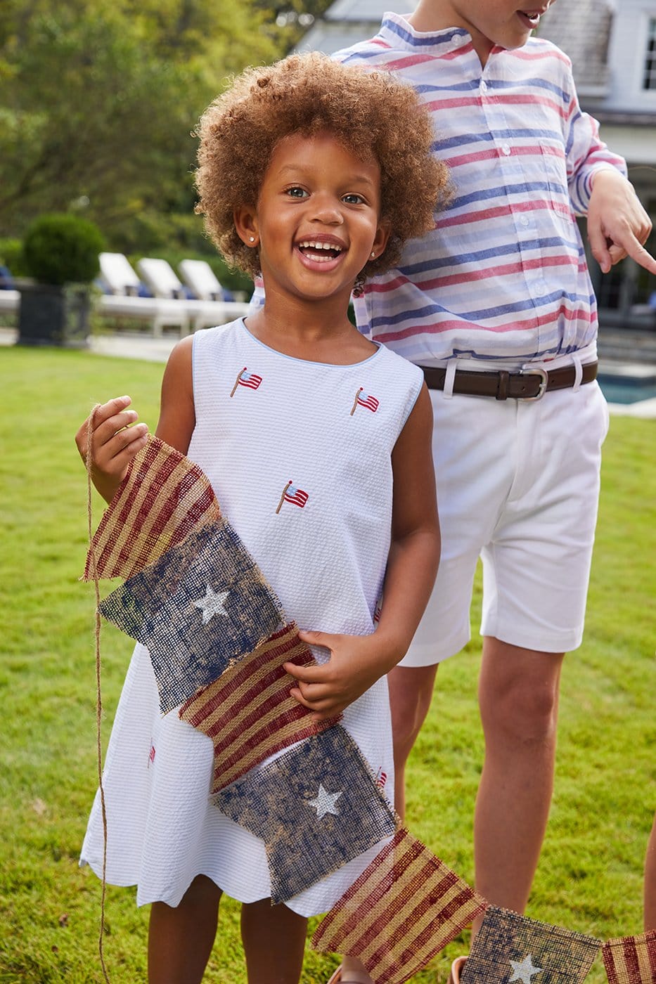 Mandarin Collar Roll Sleeve Shirt - Patriotic Stripe