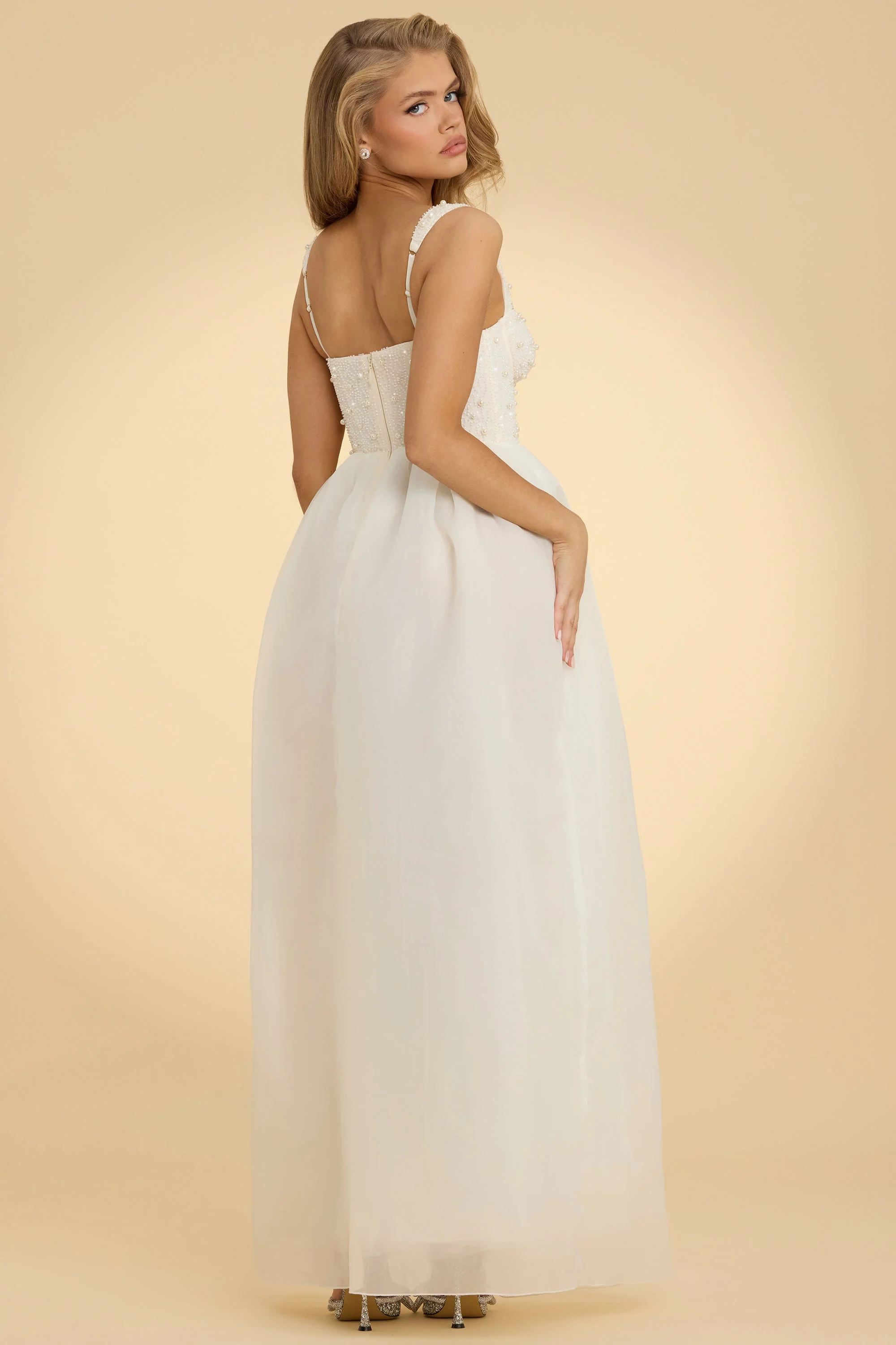 Embellished Corset Gown in White