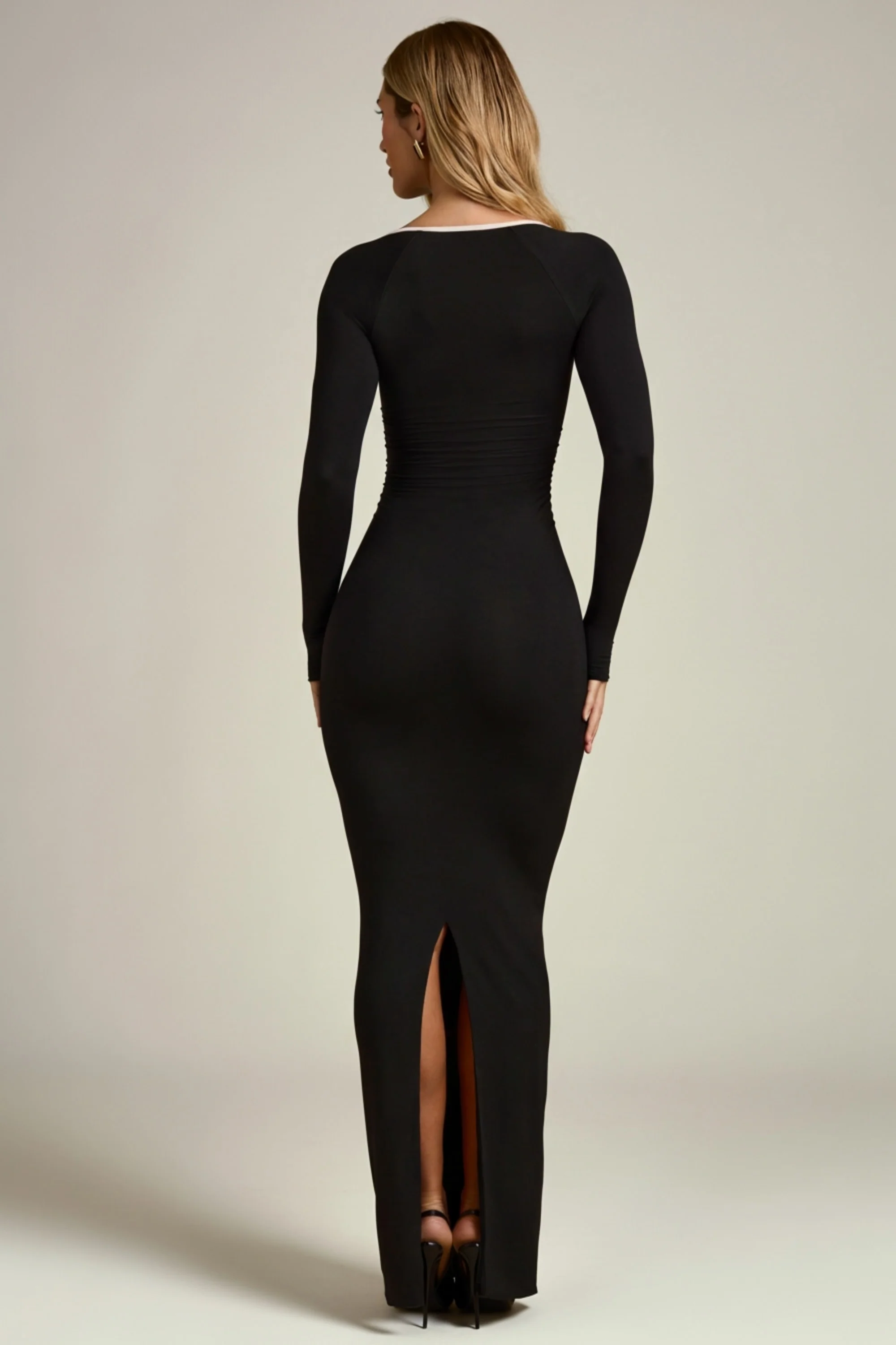 Modal Contrast-Trim Maxi Dress in Black