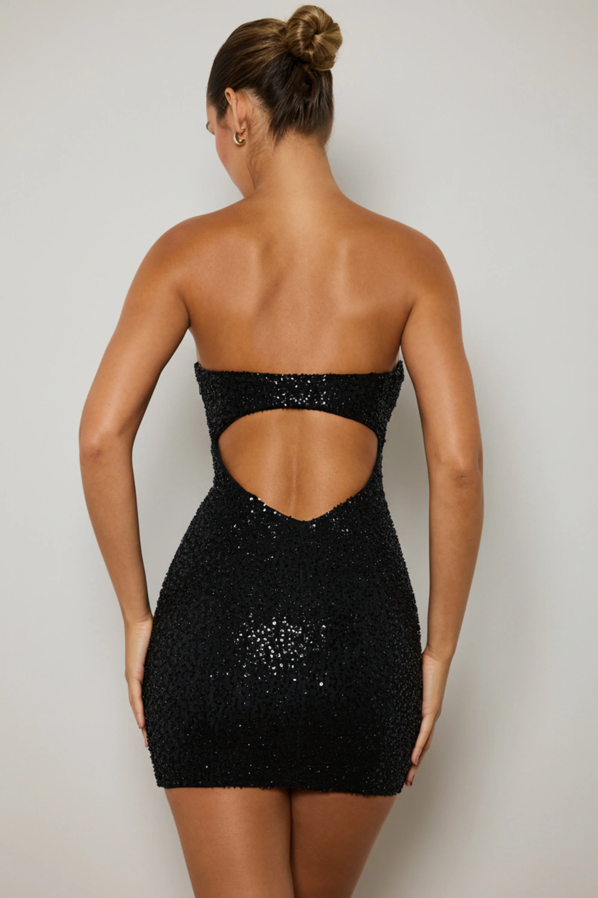 Embellished Sweetheart-Neck Mini Dress in Black