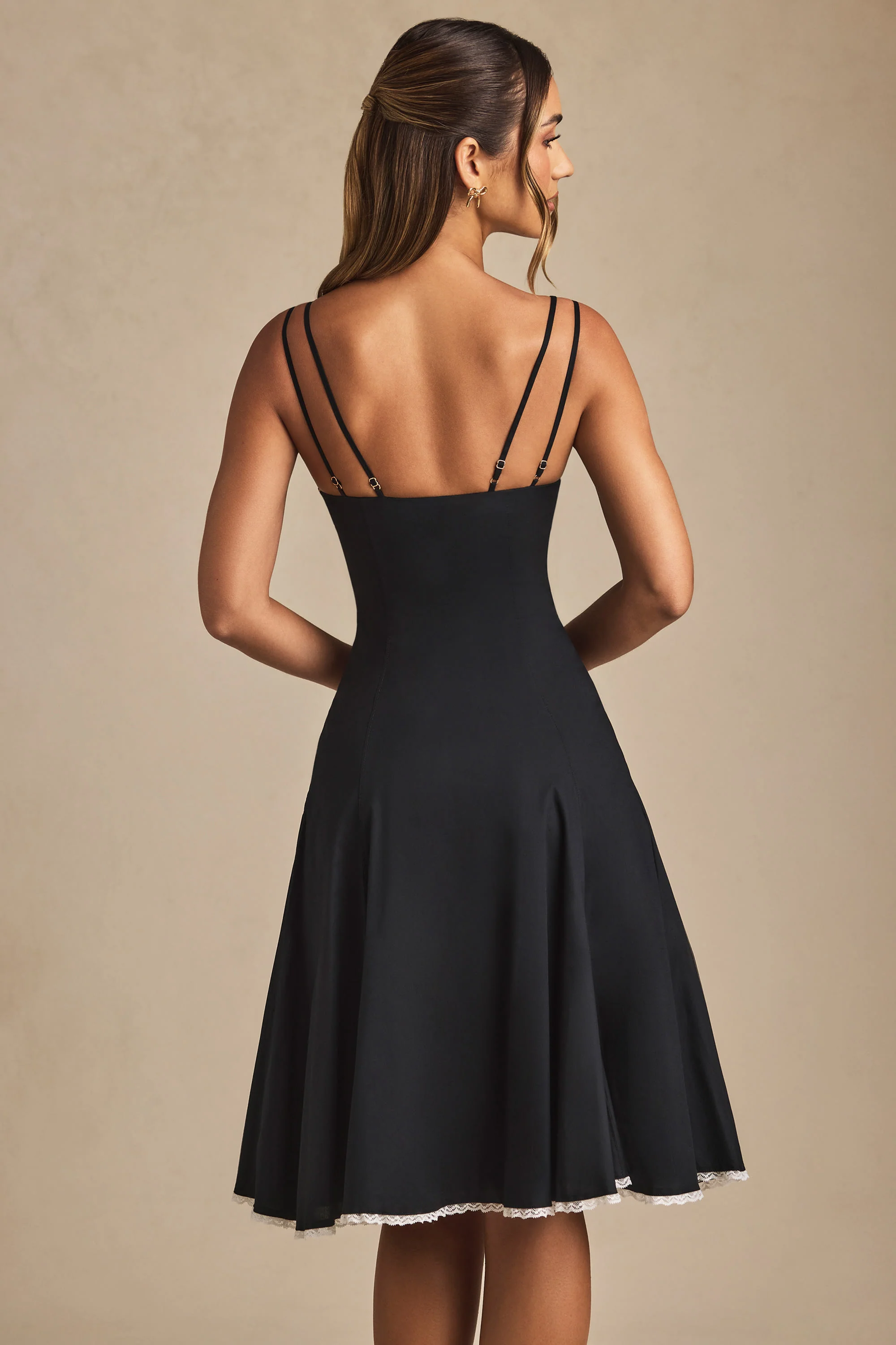 Bow-Detail A-Line Midi Dress in Black