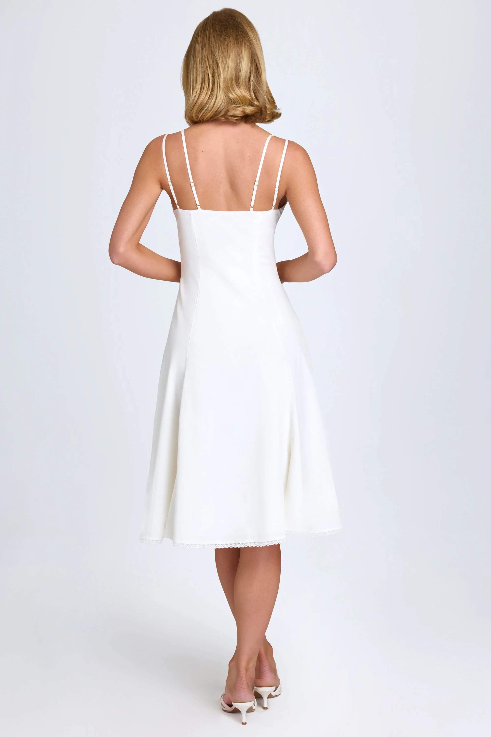Bow-Detail A-Line Midi Dress in White