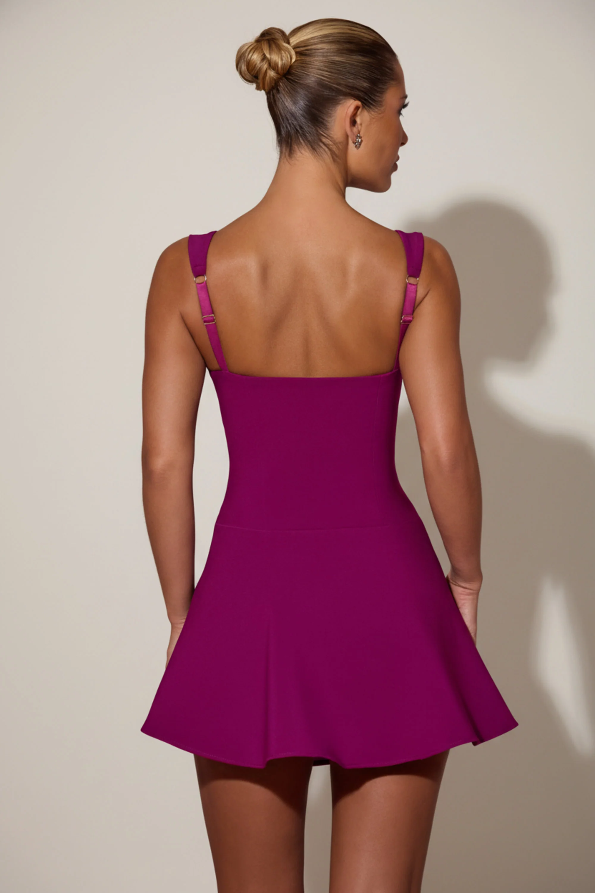 Bow-Detail A-Line Mini Dress in Plum