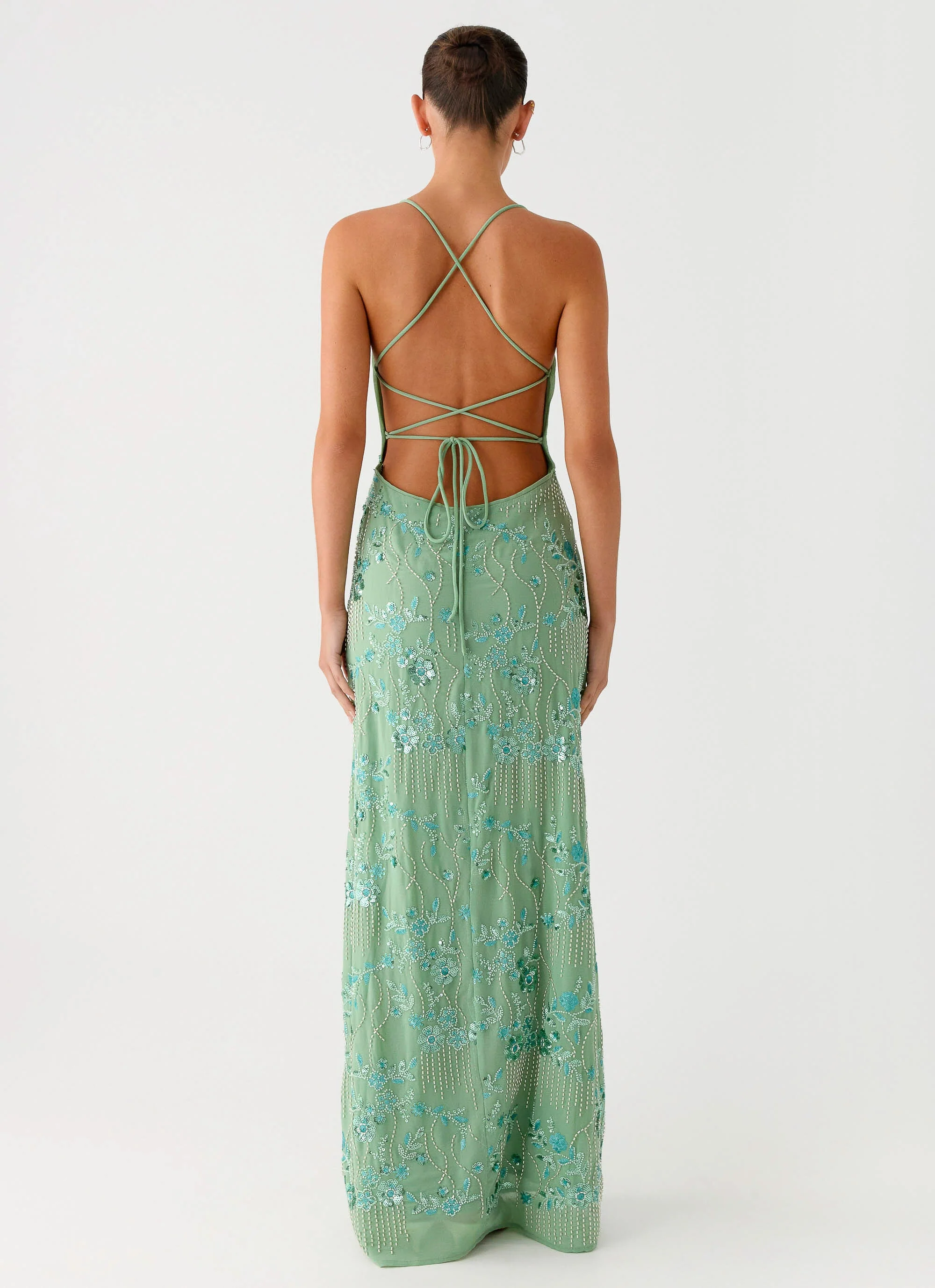 Vietta Sequin Cami Maxi Dress - Mint
