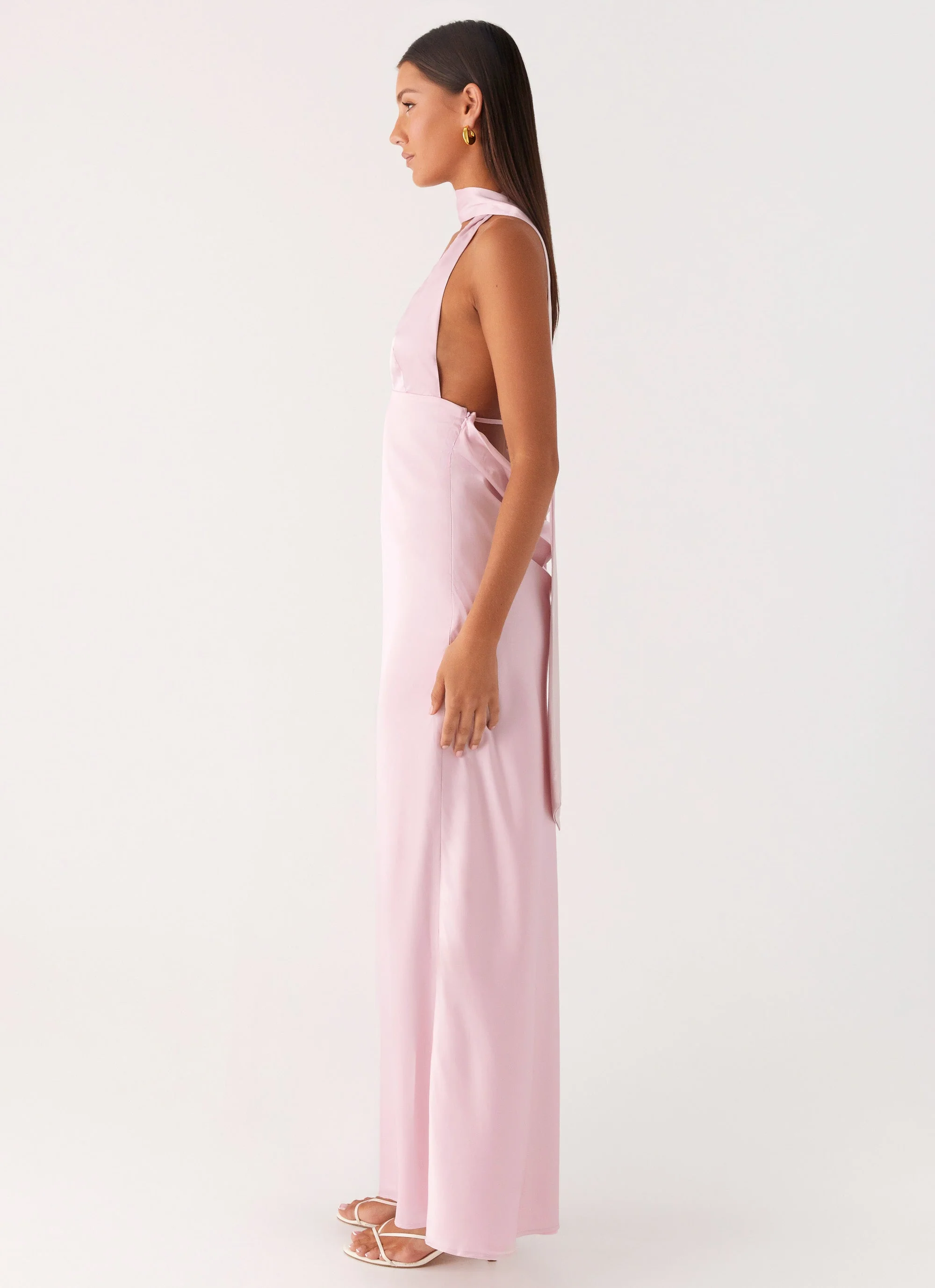 Alicia Satin Halter Maxi Dress - Baby Pink