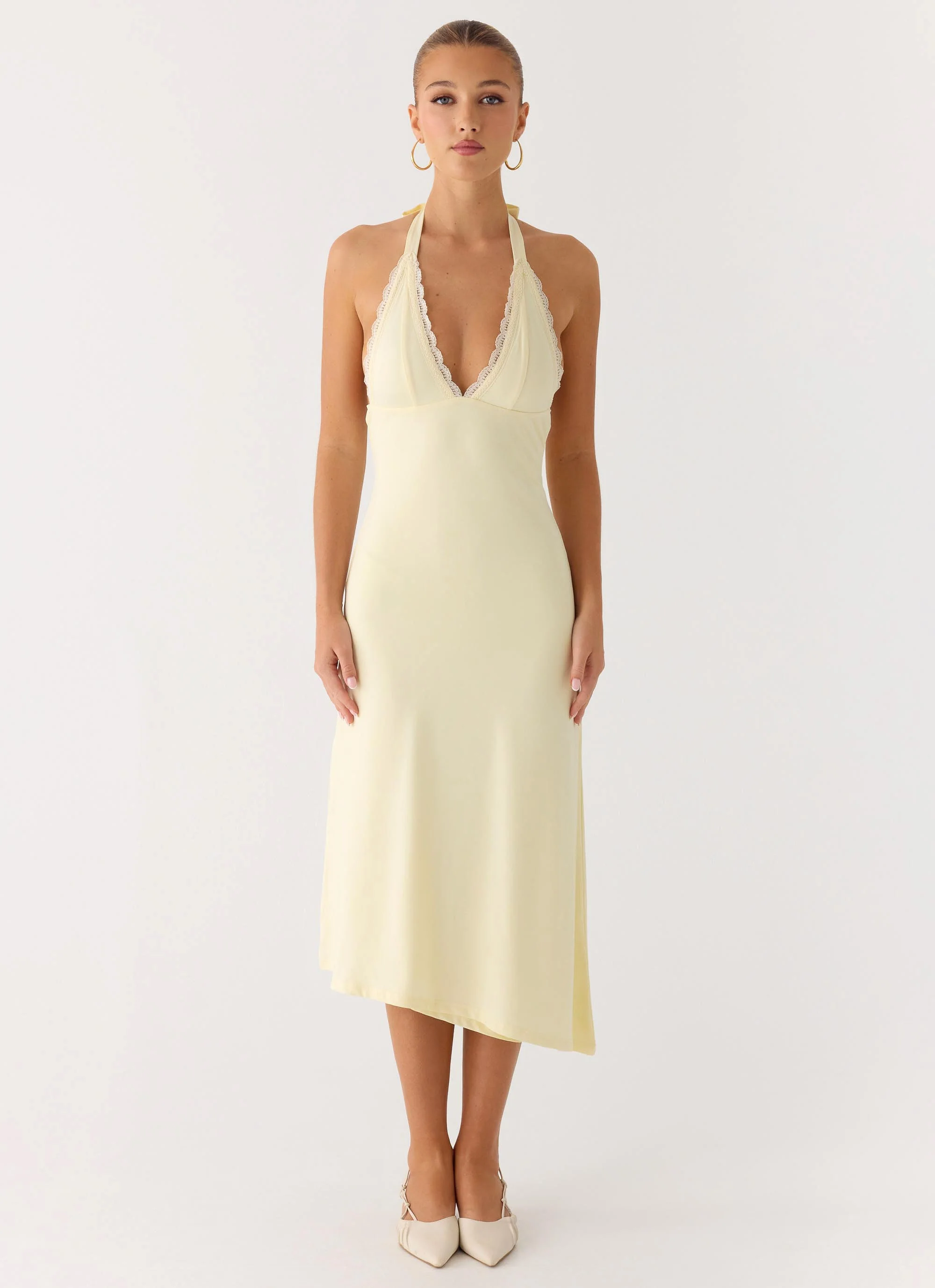 Illuminate Halter Midi Dress - Butter Yellow
