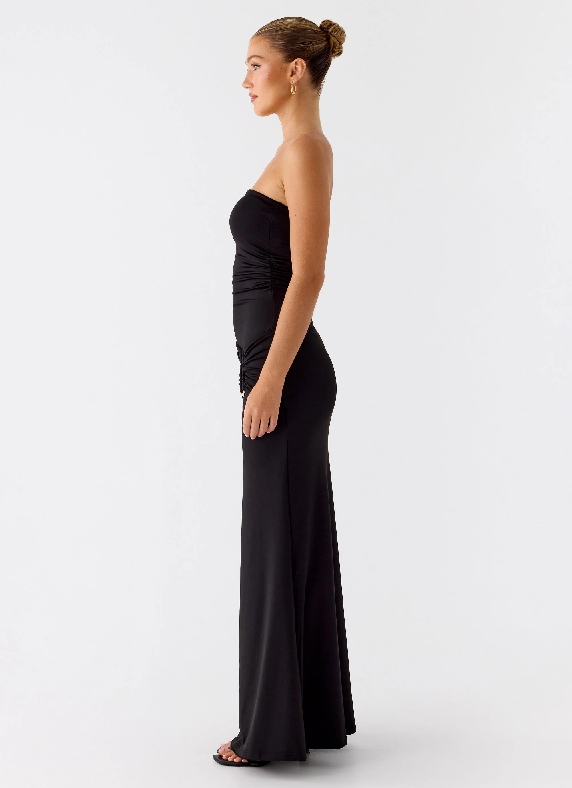 Metal Heart Strapless Maxi Dress - Black
