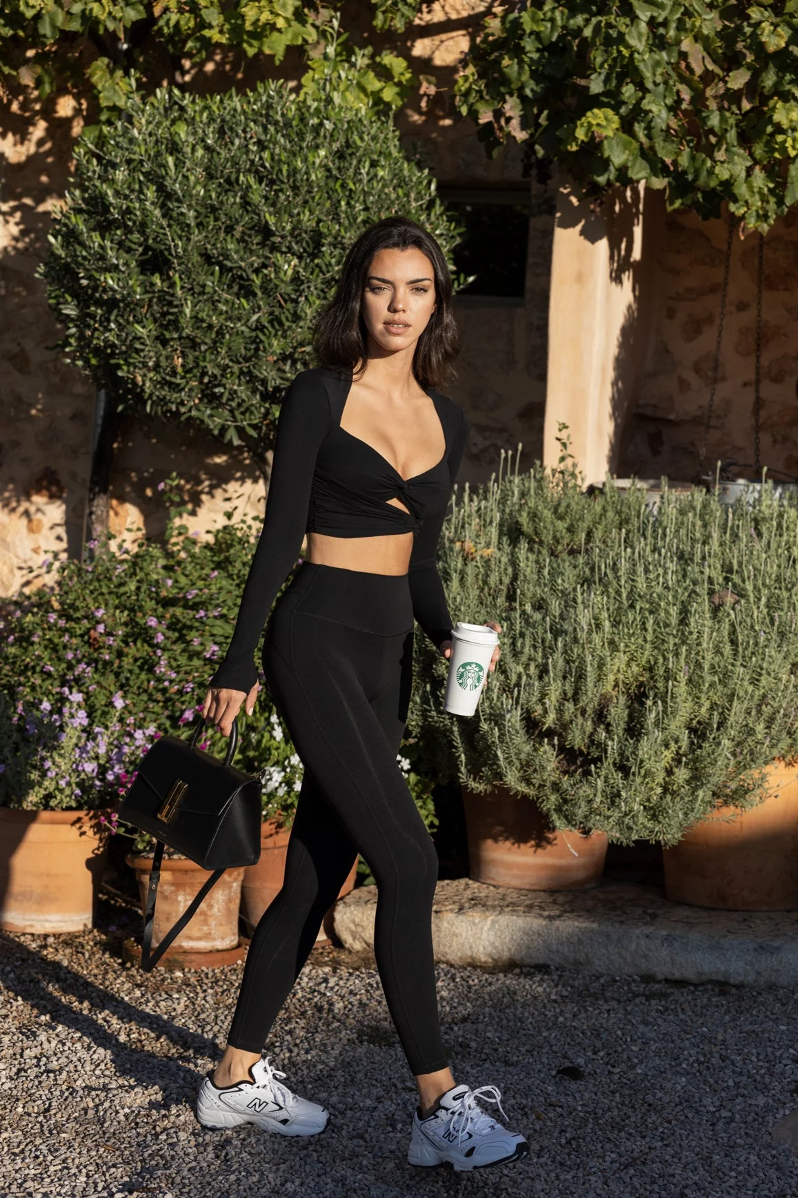 Knotty Chic Ruched Long Sleeve Crop Top + High-waist Training Legging