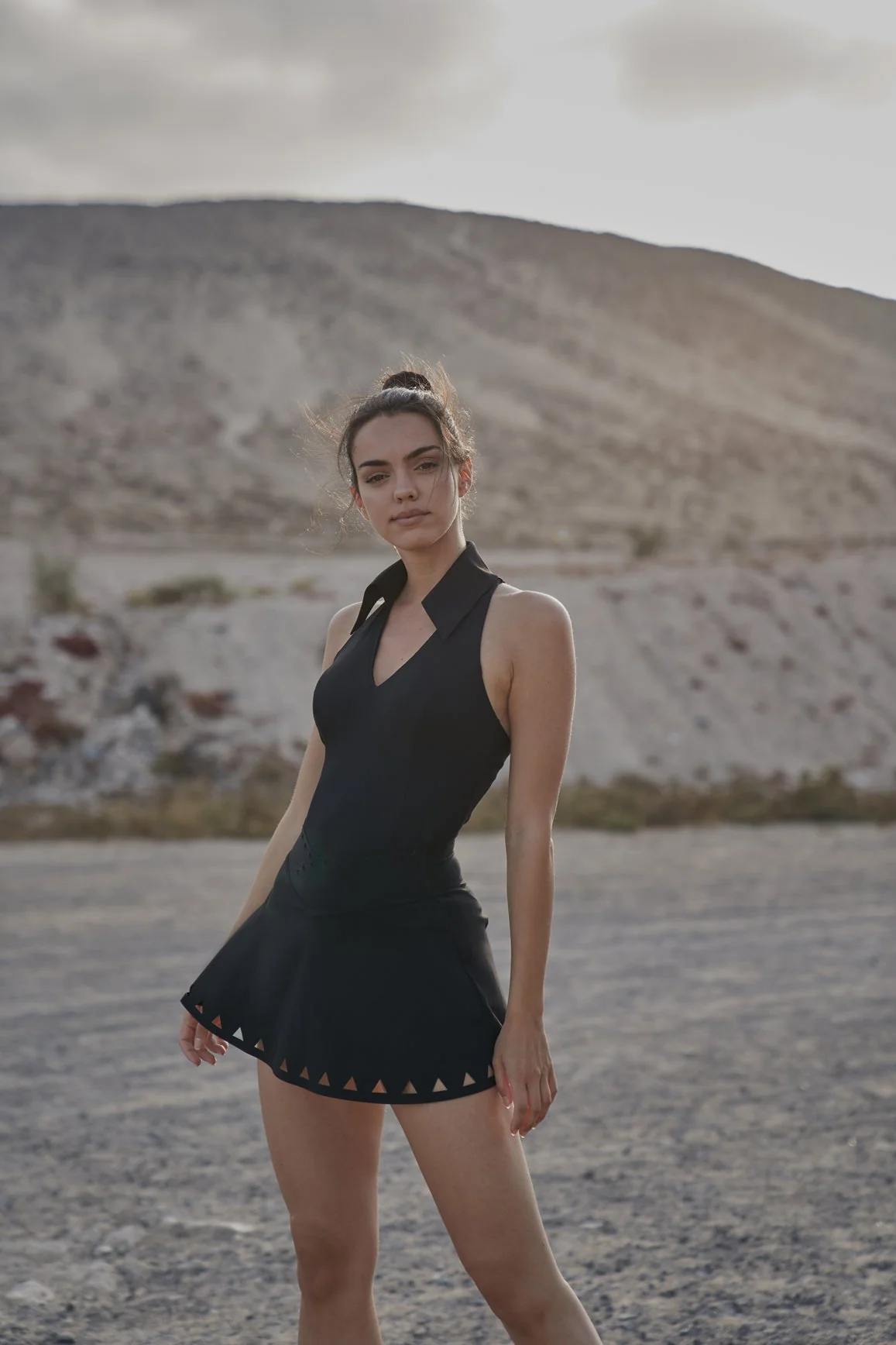 High Neck Laser Cut Leisure Bra + V-waist Laser Cut Tennis Skirt