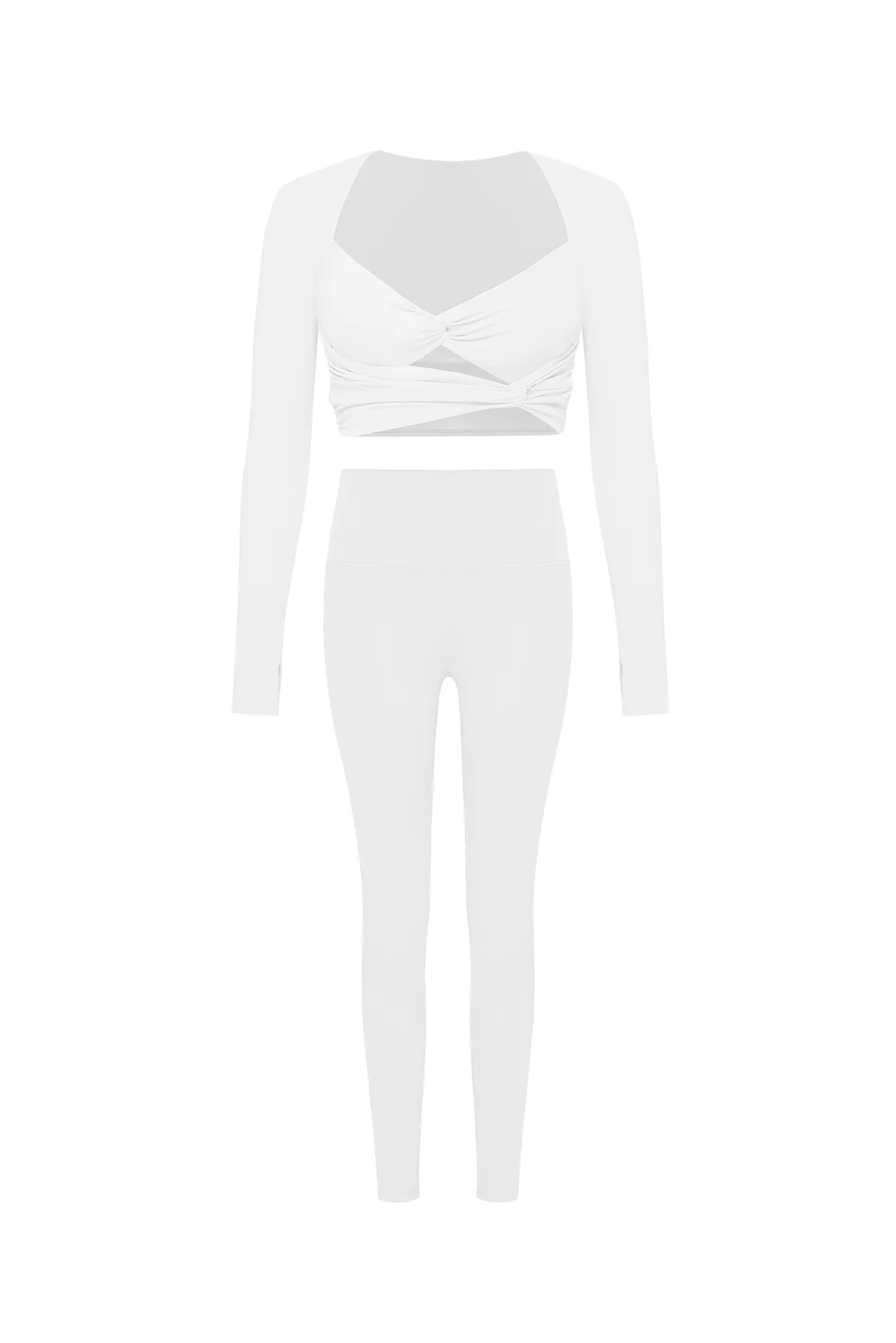 Knotty Chic Ruched Long Sleeve Crop Top + High-waist Training Legging