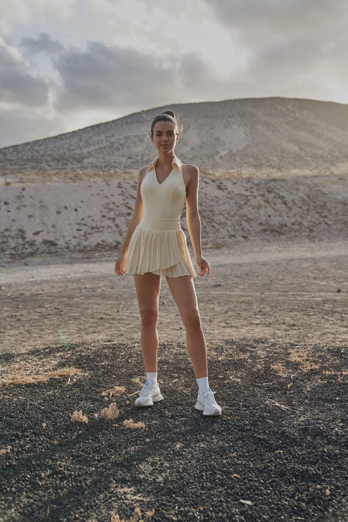 Sleeveless Polo Tank Top + WISKII Pleated Skirts